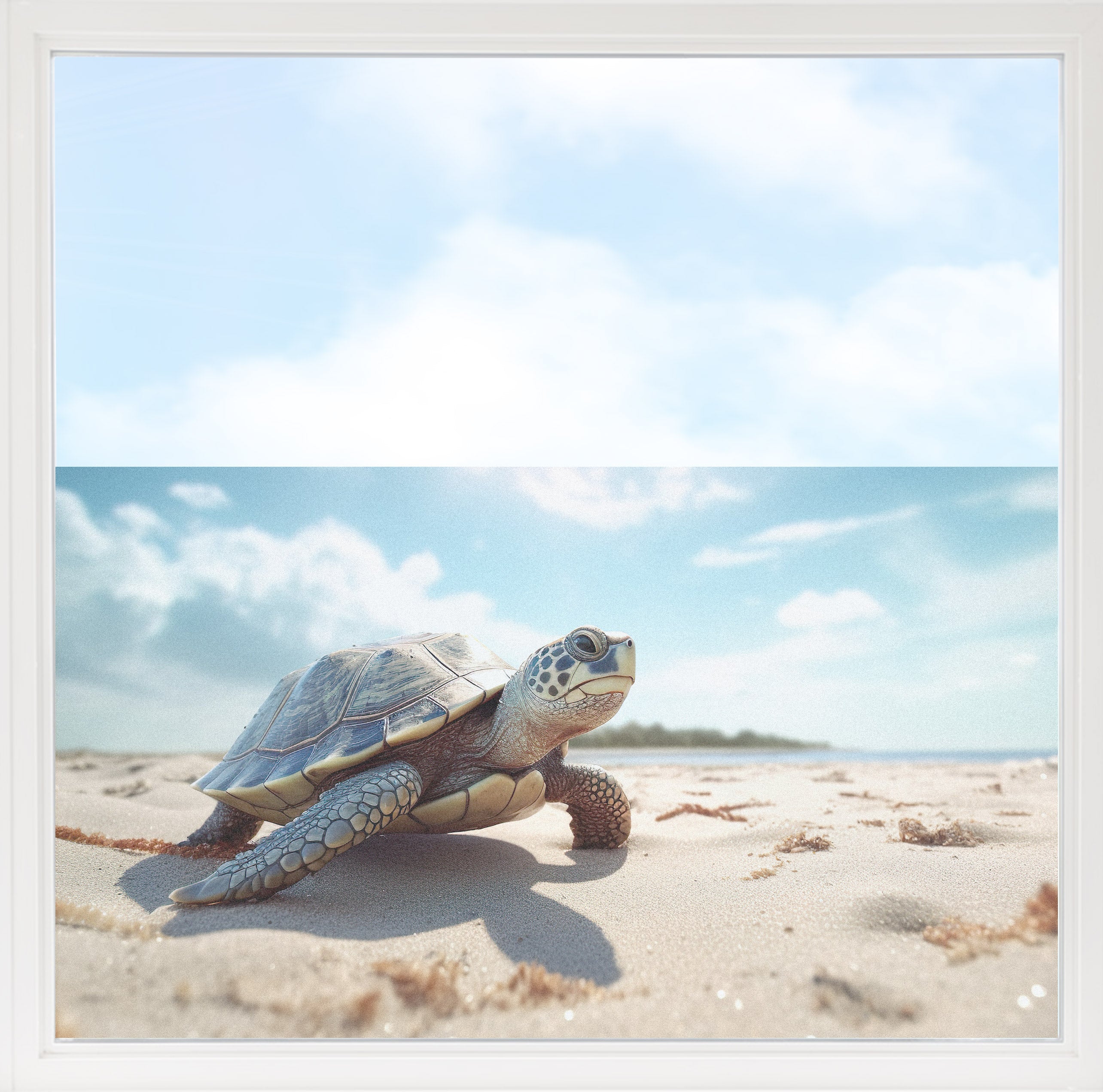 Fensterfolie mit Schildkröte am Strand