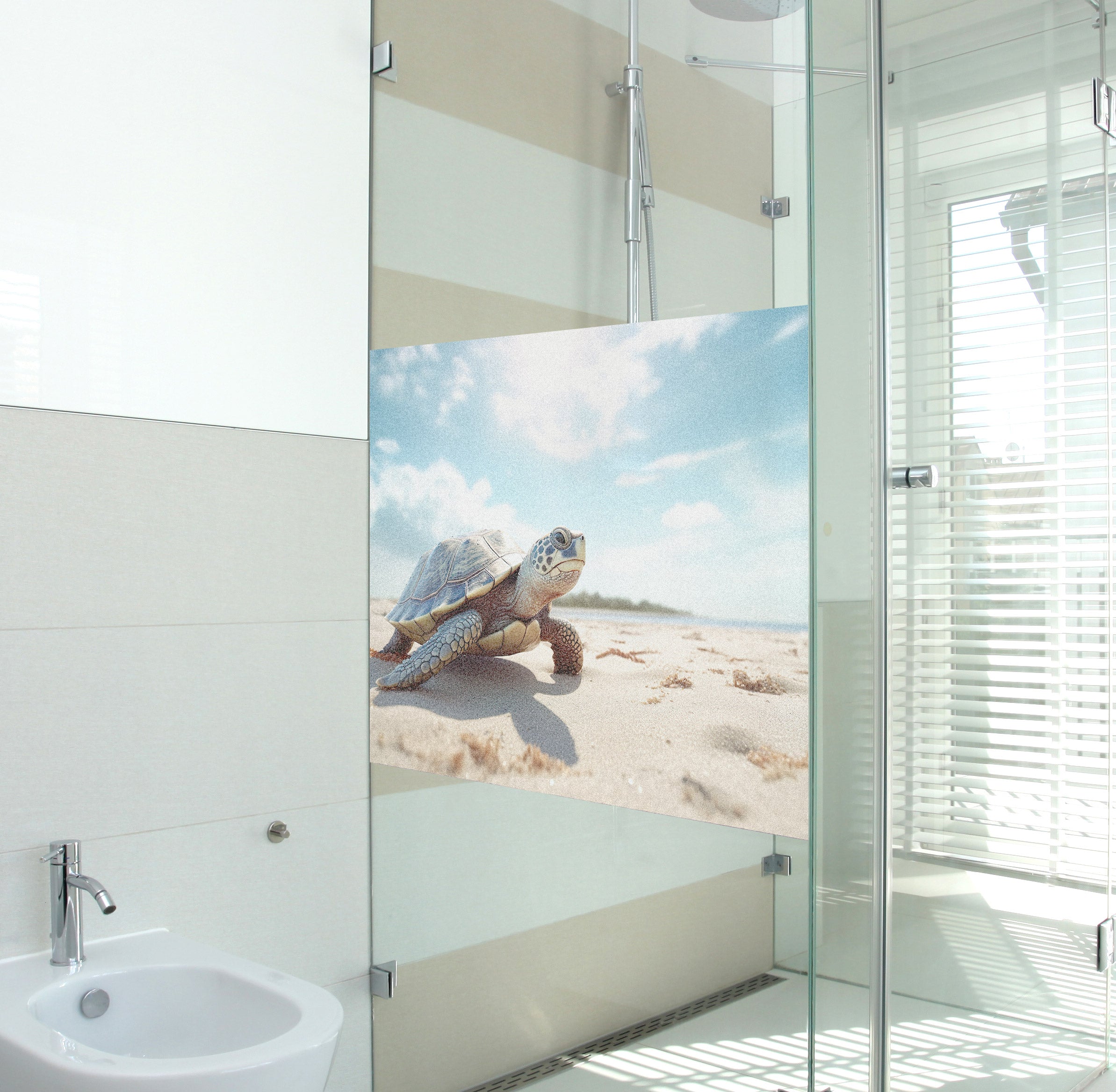 Fensterfolie mit Schildkröte am Strand
