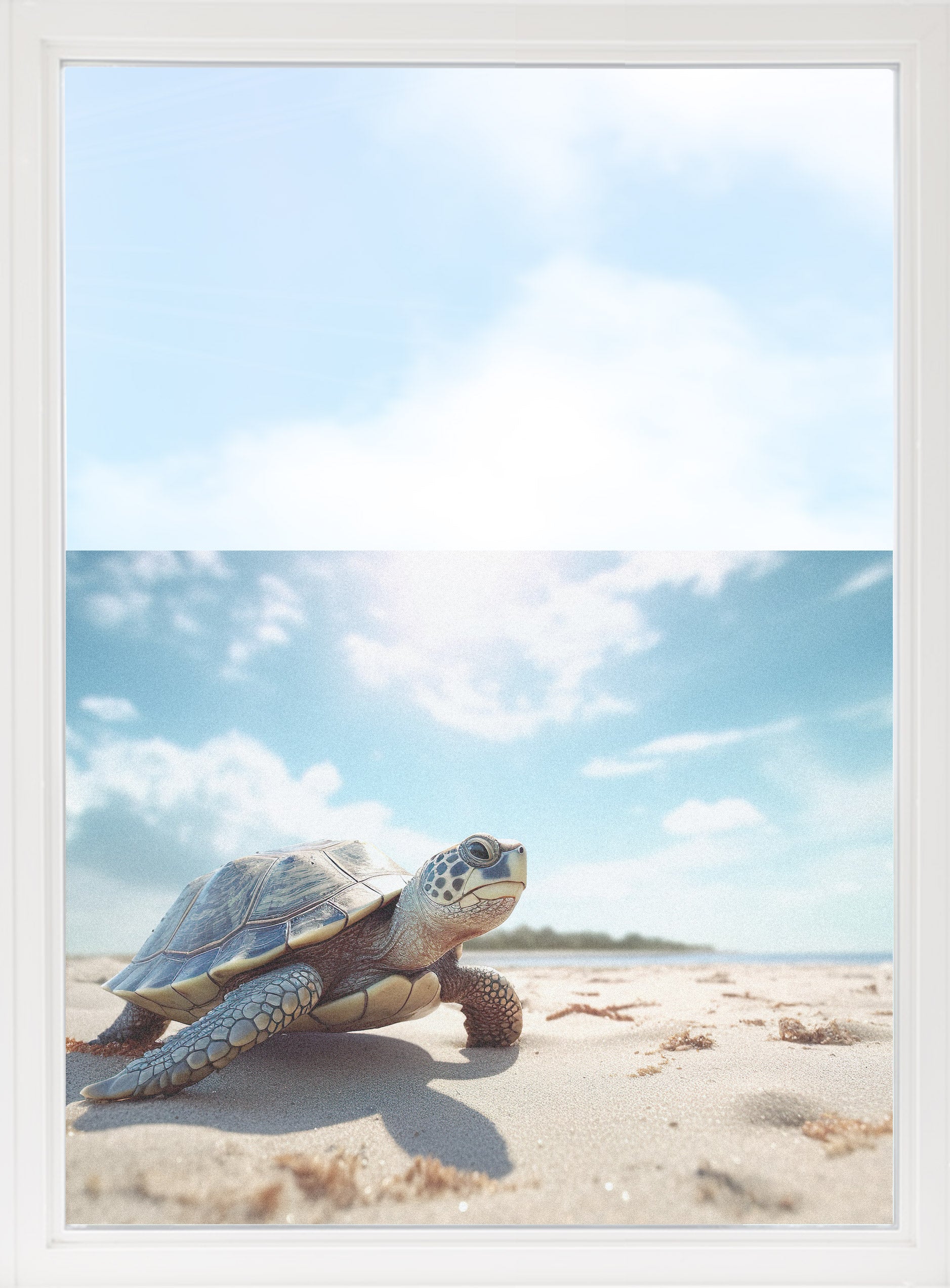 Fensterfolie mit Schildkröte am Strand
