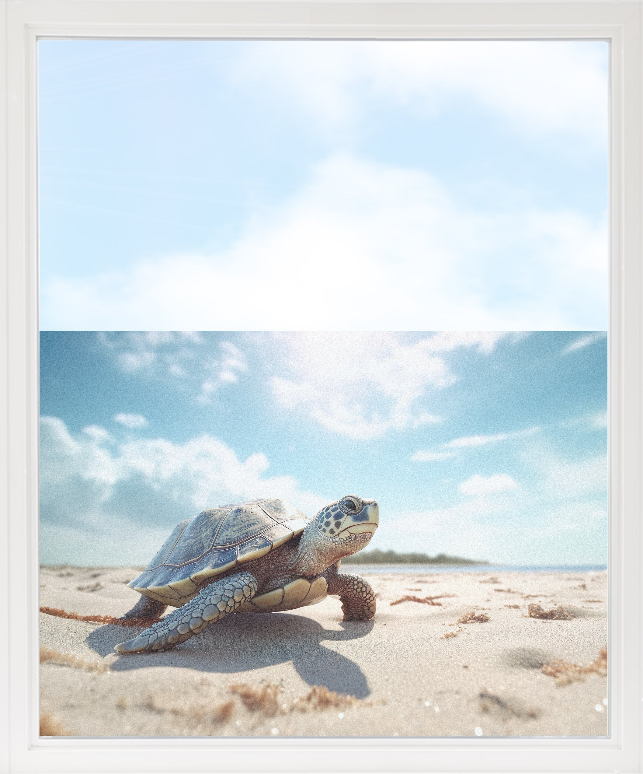 Fensterfolie mit Schildkröte am Strand