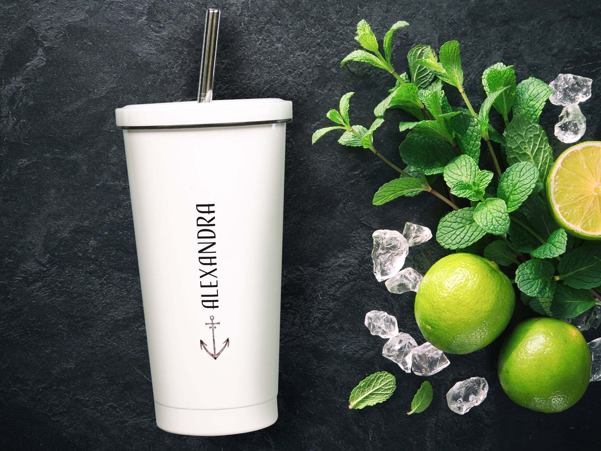 Trinkbecher mit Deckel und Anker Motiv