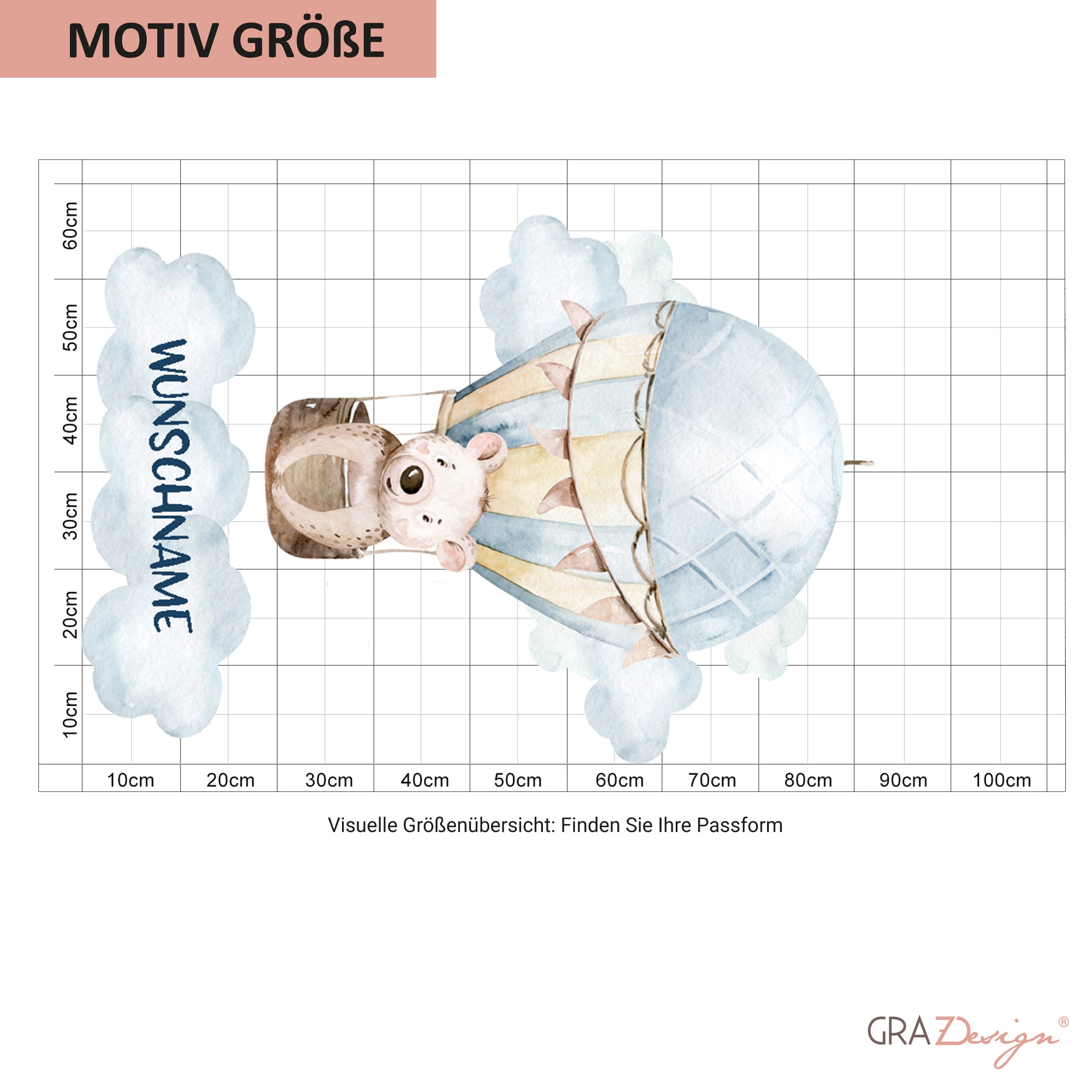 Wandtattoo Bär im Heißluftballon