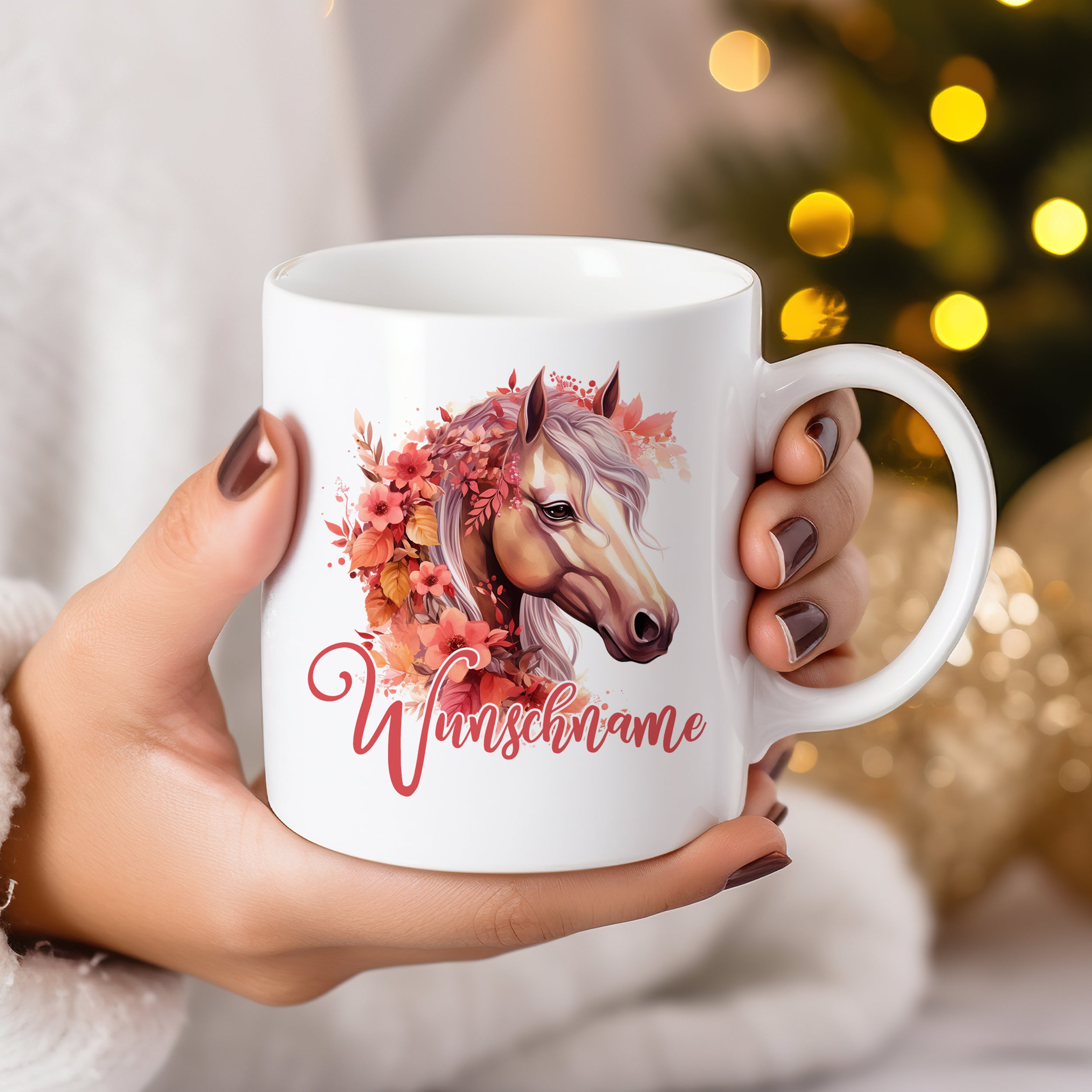 Personalisierte Tasse Pferd in rosa