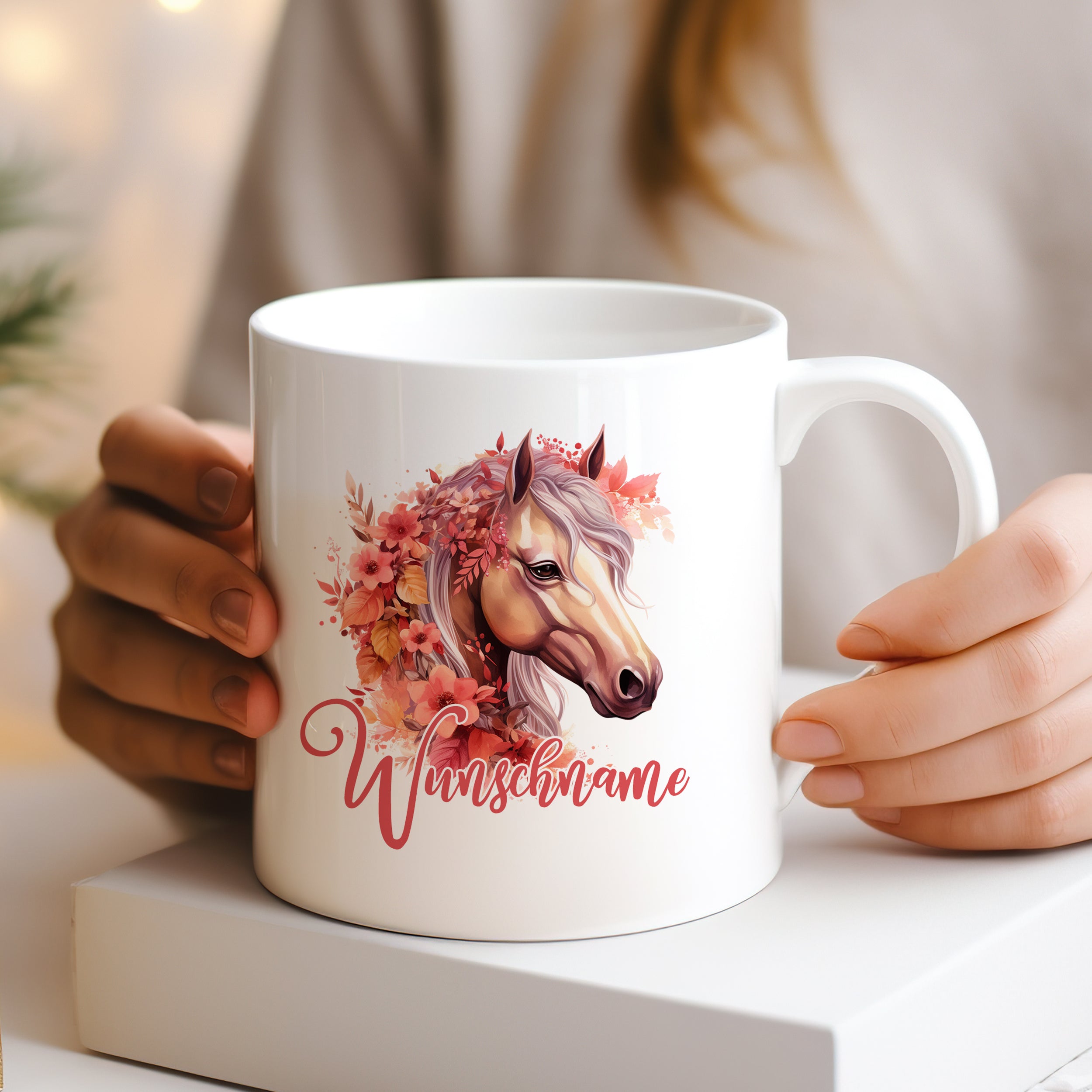 Personalisierte Tasse Pferd in rosa