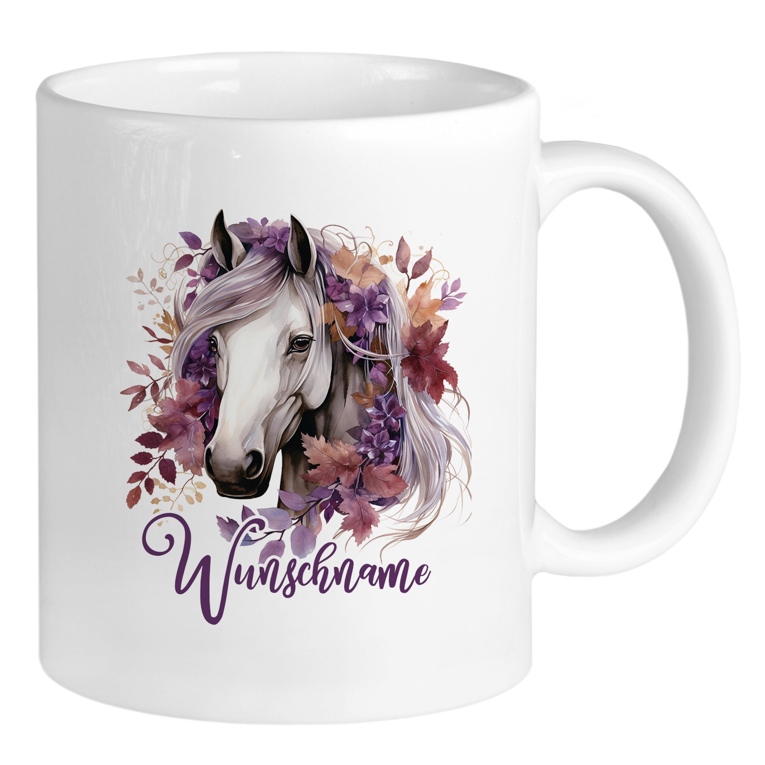 Personalisierte Tasse Pferd in Lila