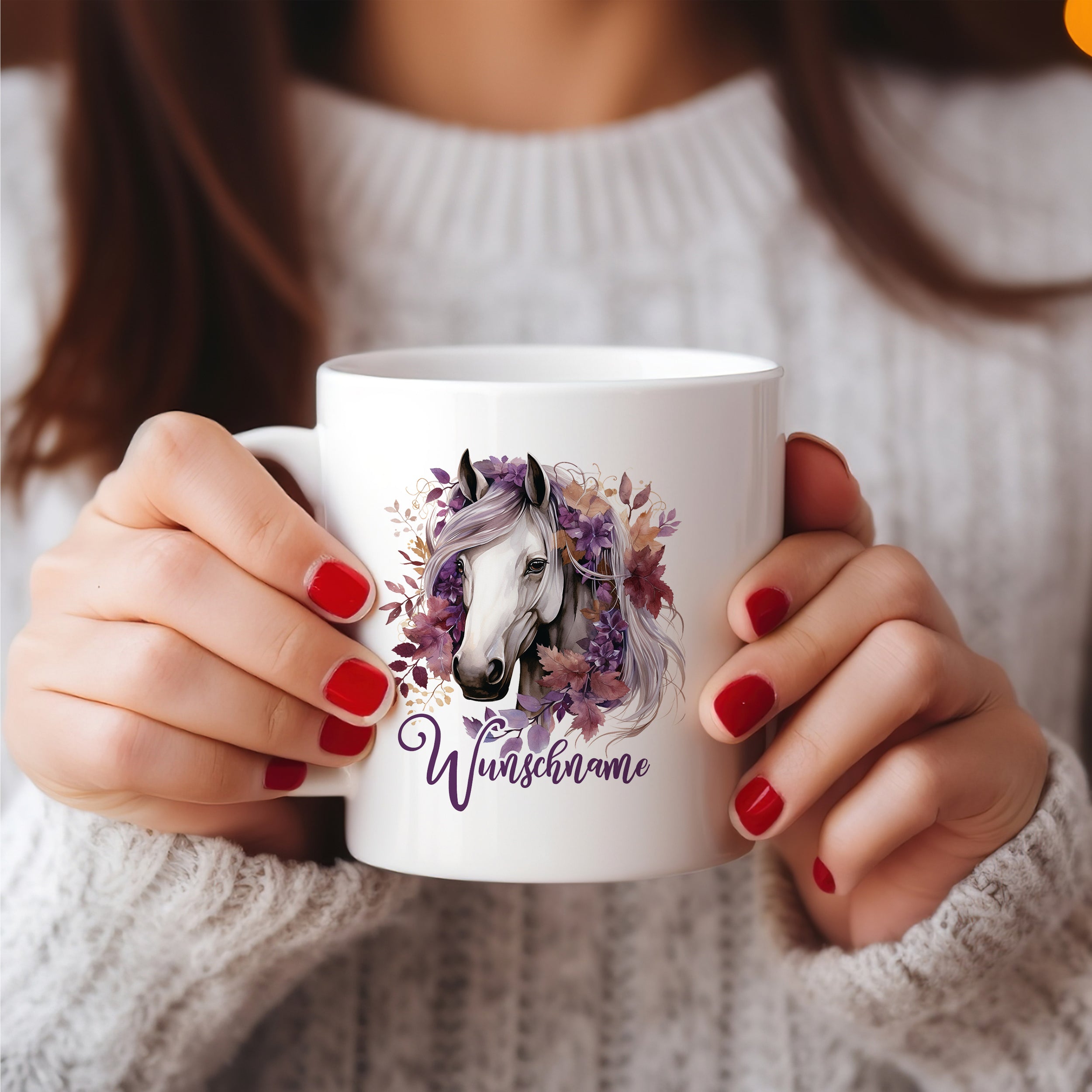 Personalisierte Tasse Pferd in Lila