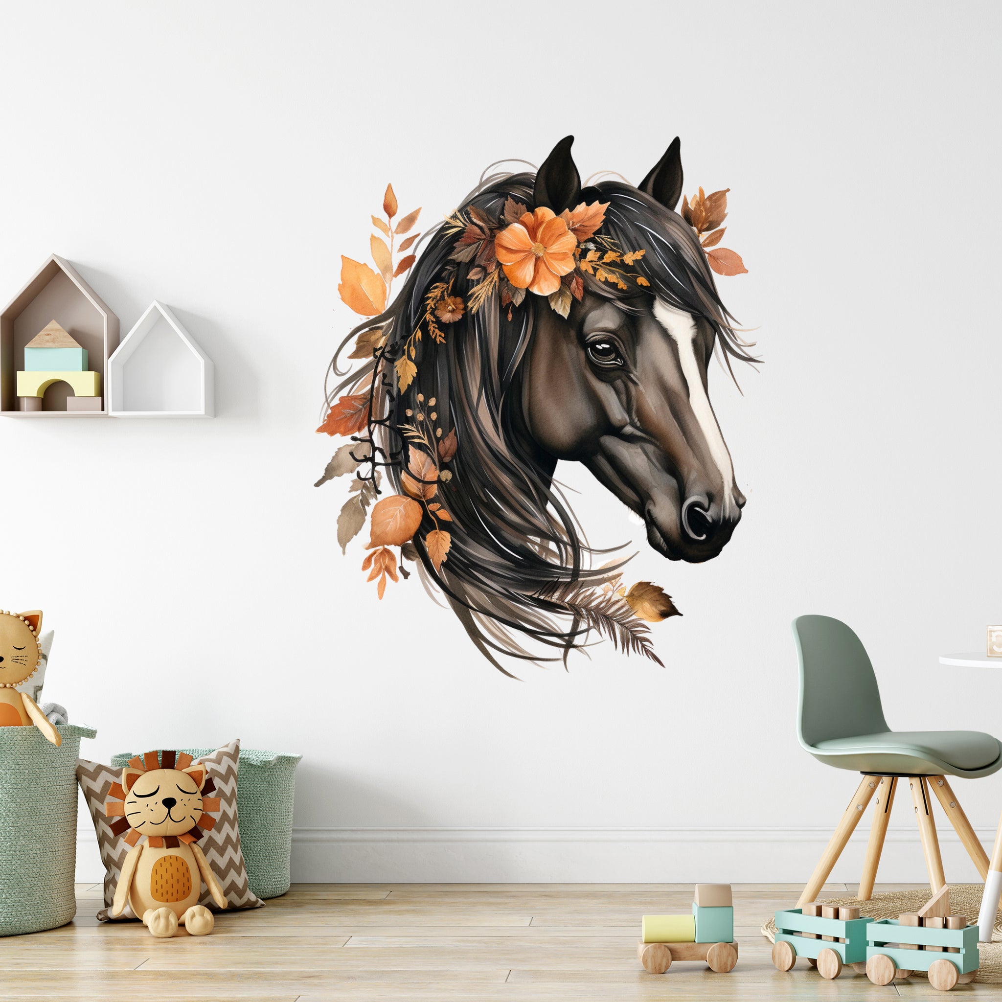 Wandtattoo Pferde Wandtattoo Pferd mit Blumenkranz - Eleganz für dein Zuhause