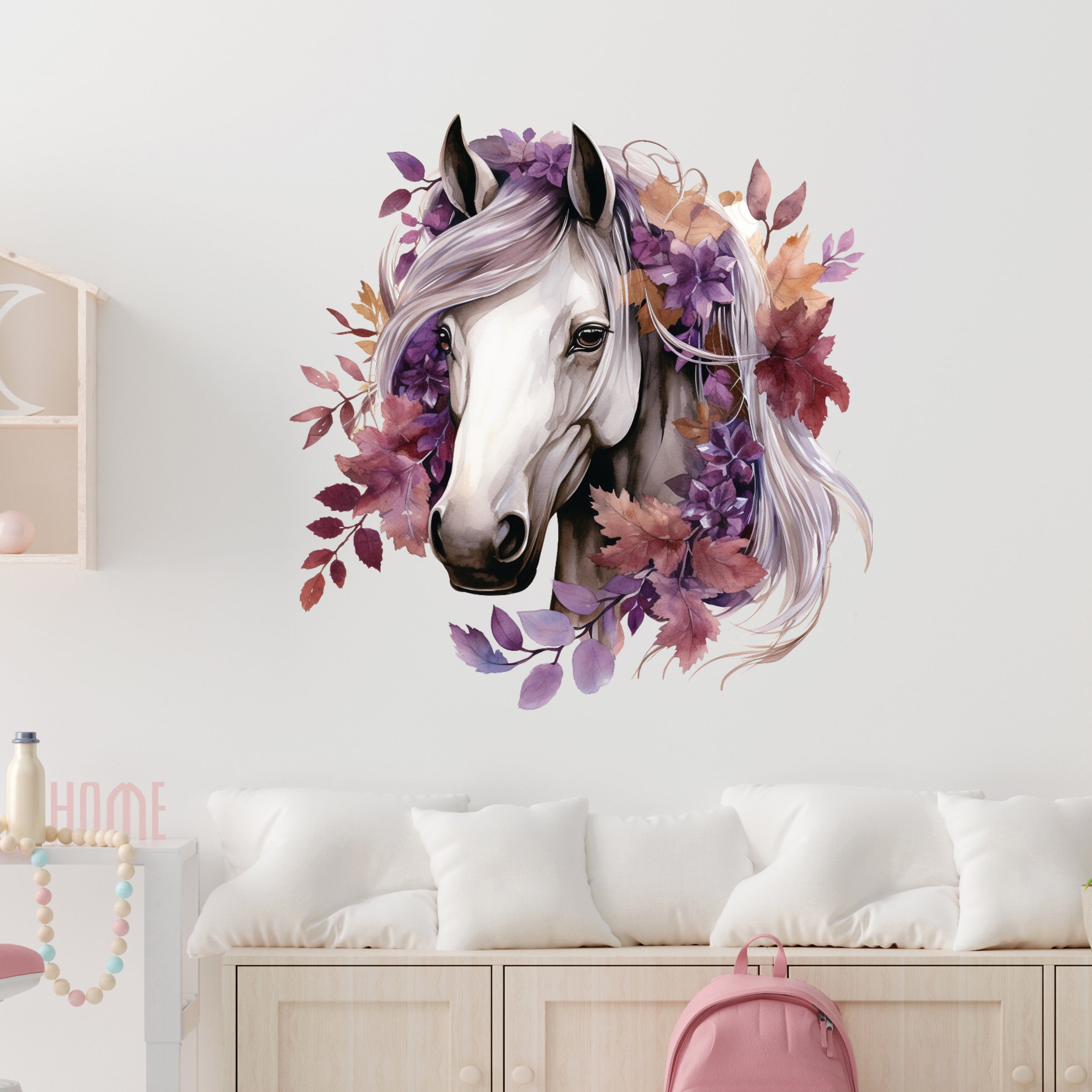 Wandtattoo Pferd mit floralen Akzenten