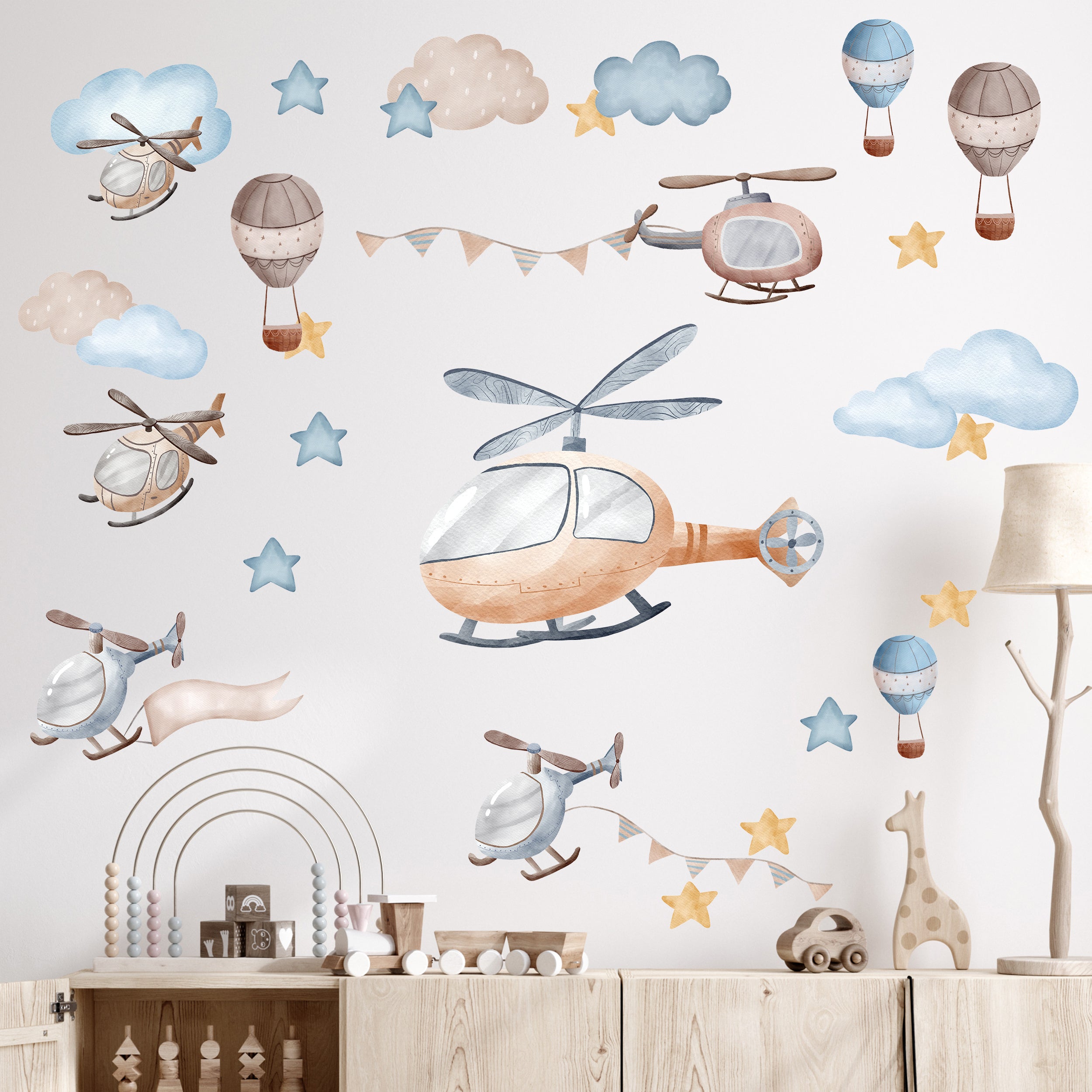 Wandtattoo Helikopter und Wolken