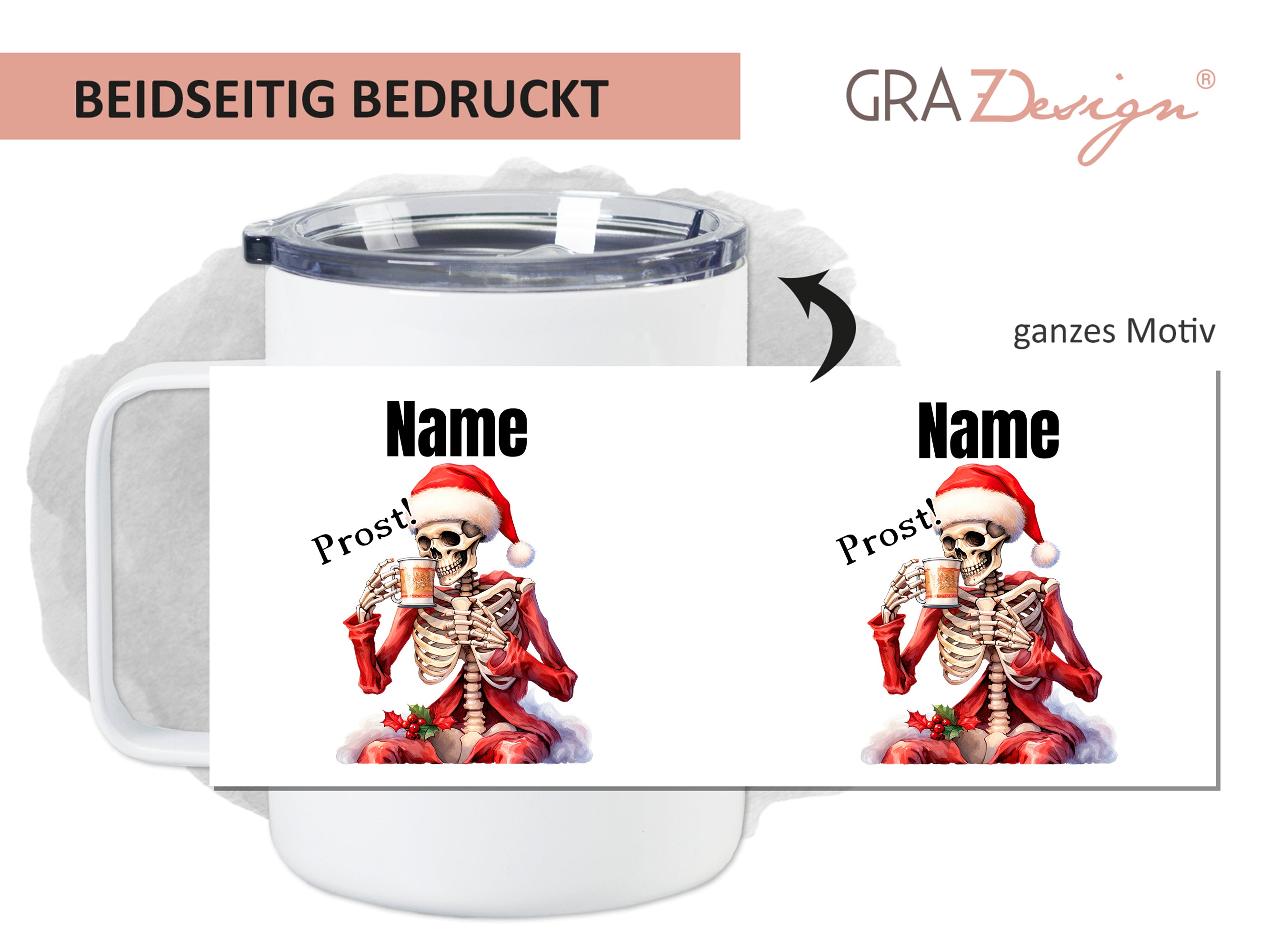 Wanderbecher mit Skelettmotiv