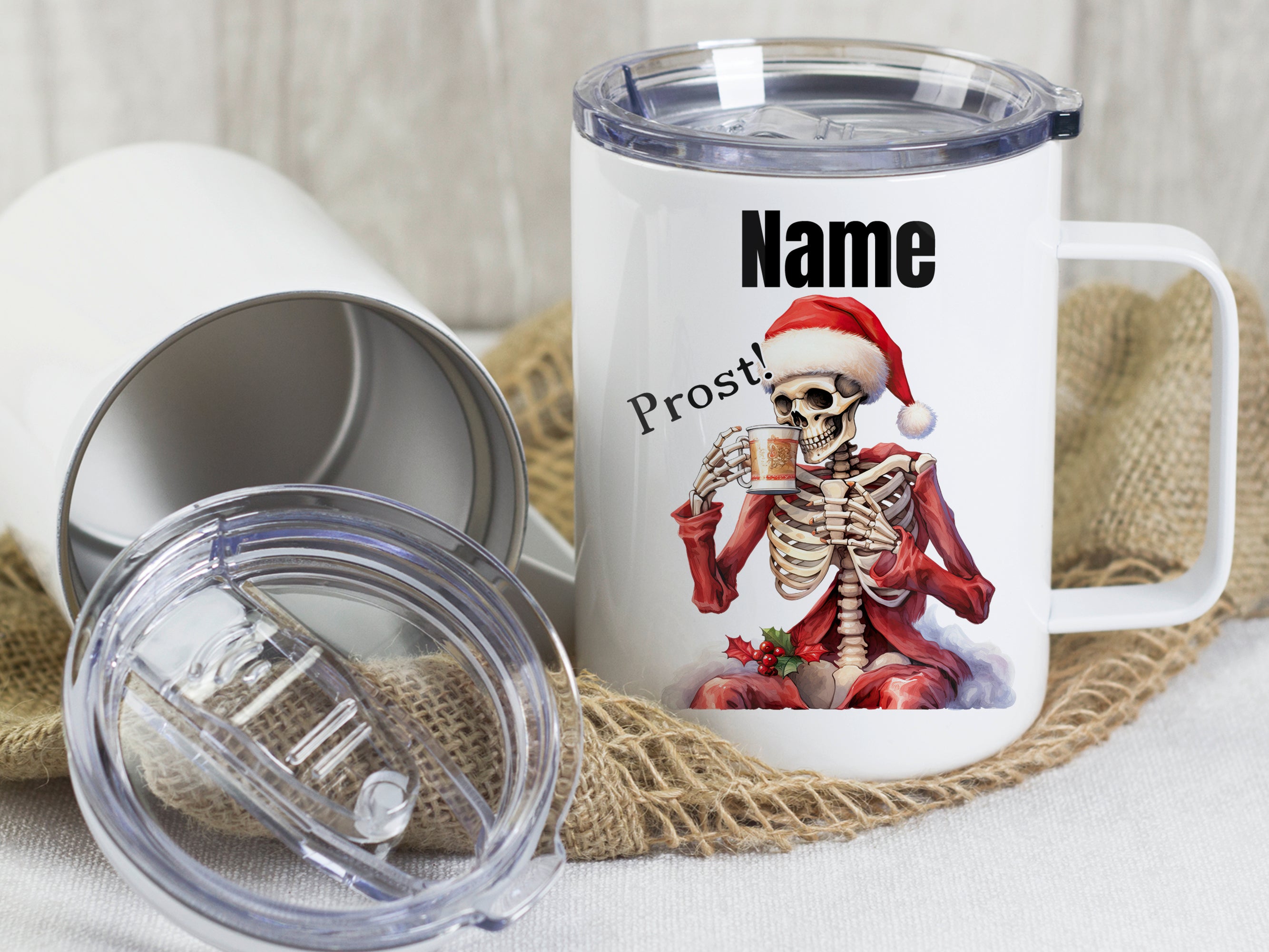 Wanderbecher mit Skelettmotiv