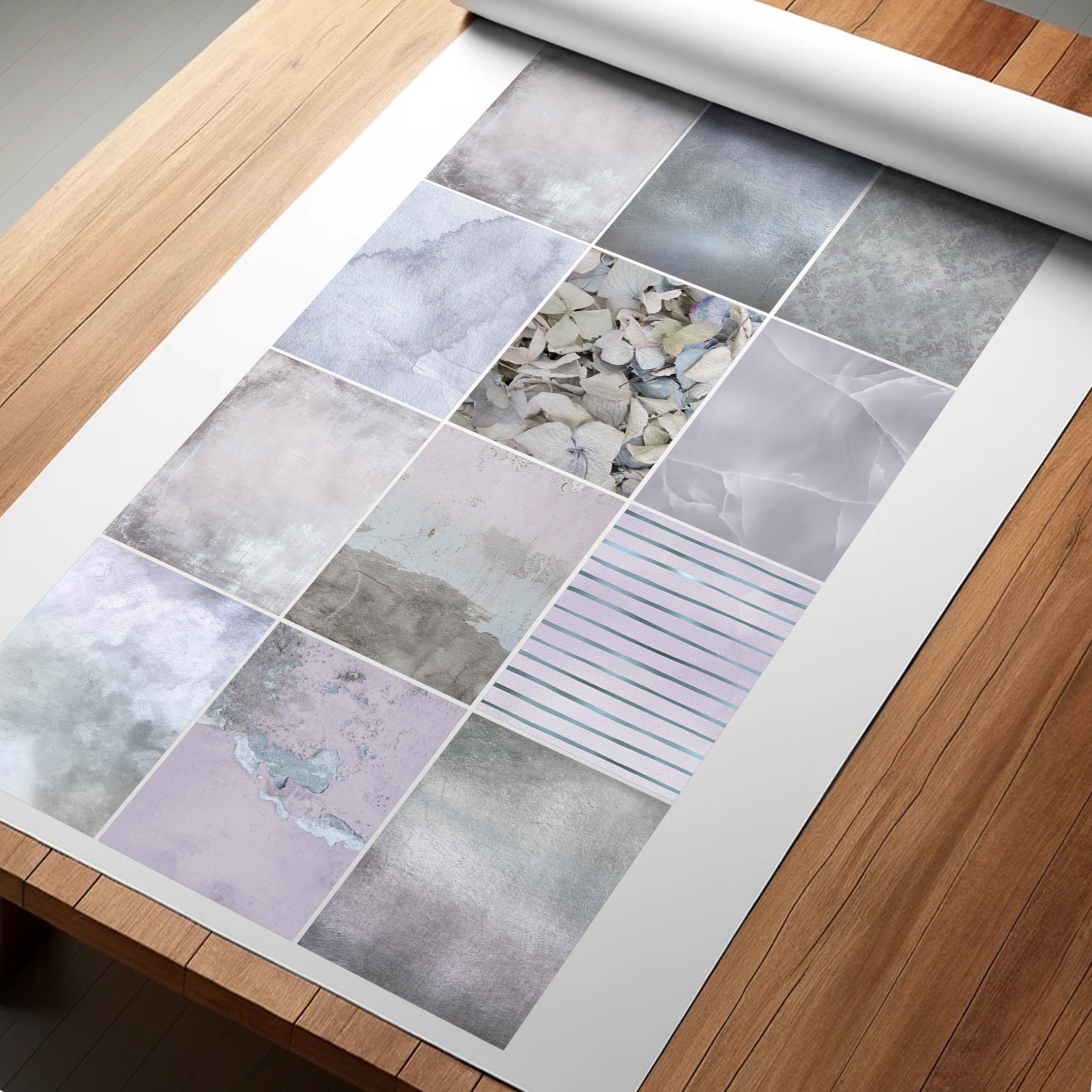 Musterpapier in Pastellfarben mit verschiedenen Texturen.