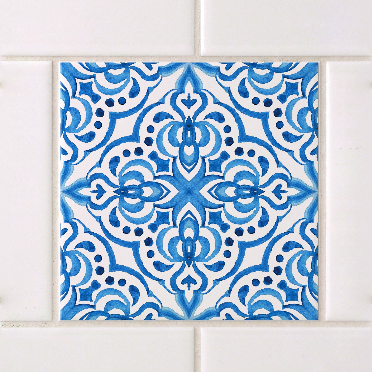 Fliesenaufkleber mit blau-weißem Muster 30 Stück