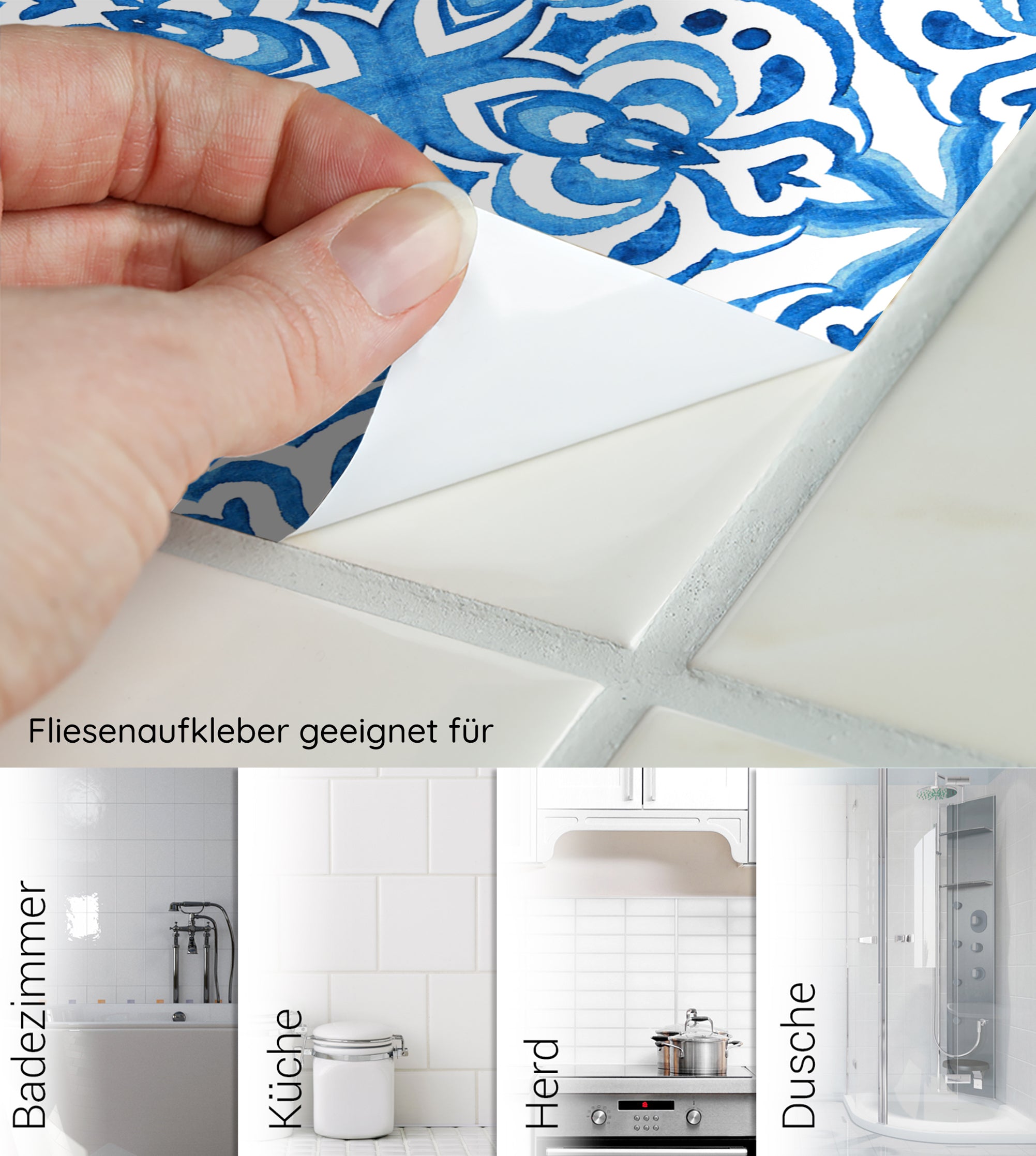 Fliesenaufkleber mit blau-weißem Muster 30 Stück