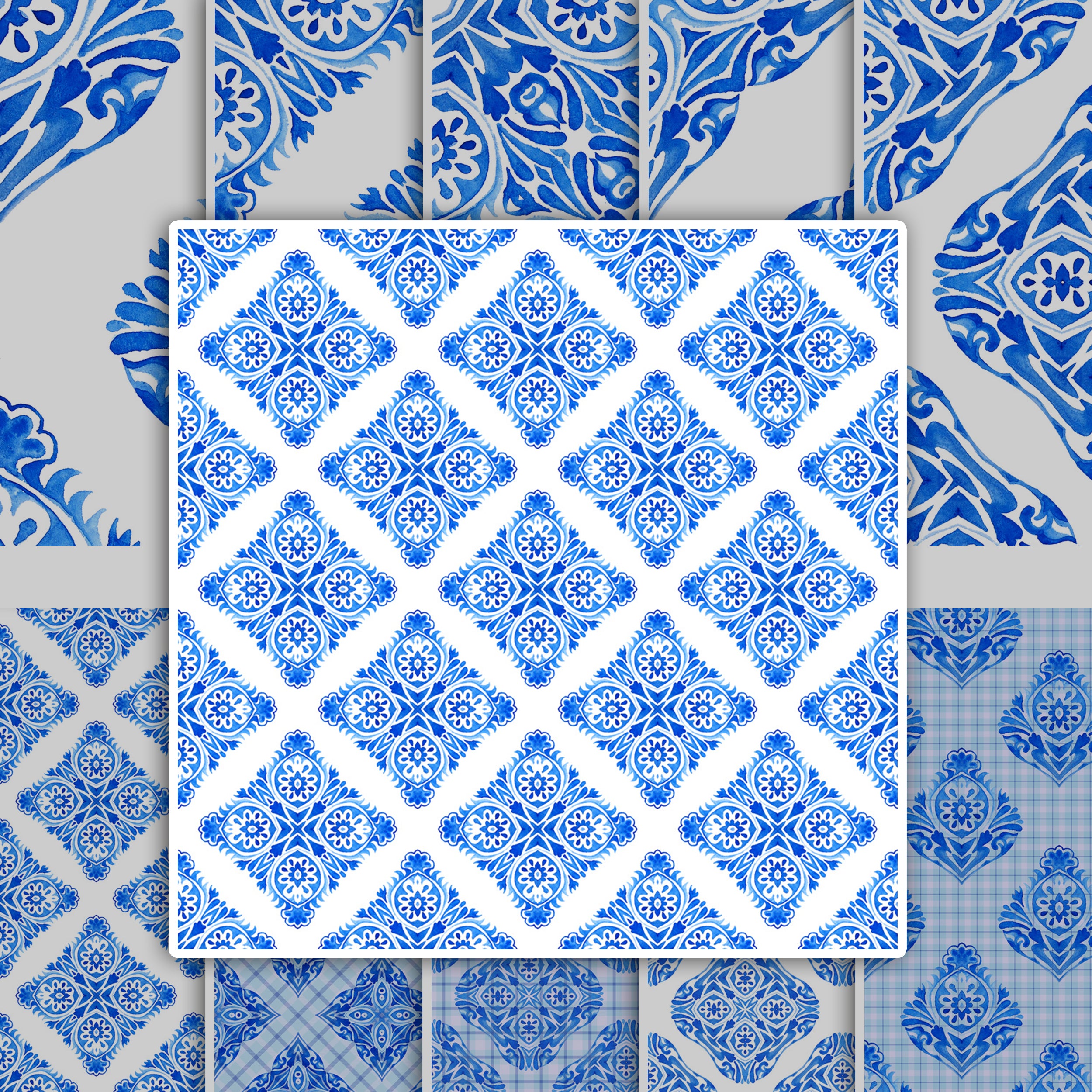 Fliesenaufkleber mit blauem Muster 30 Stück