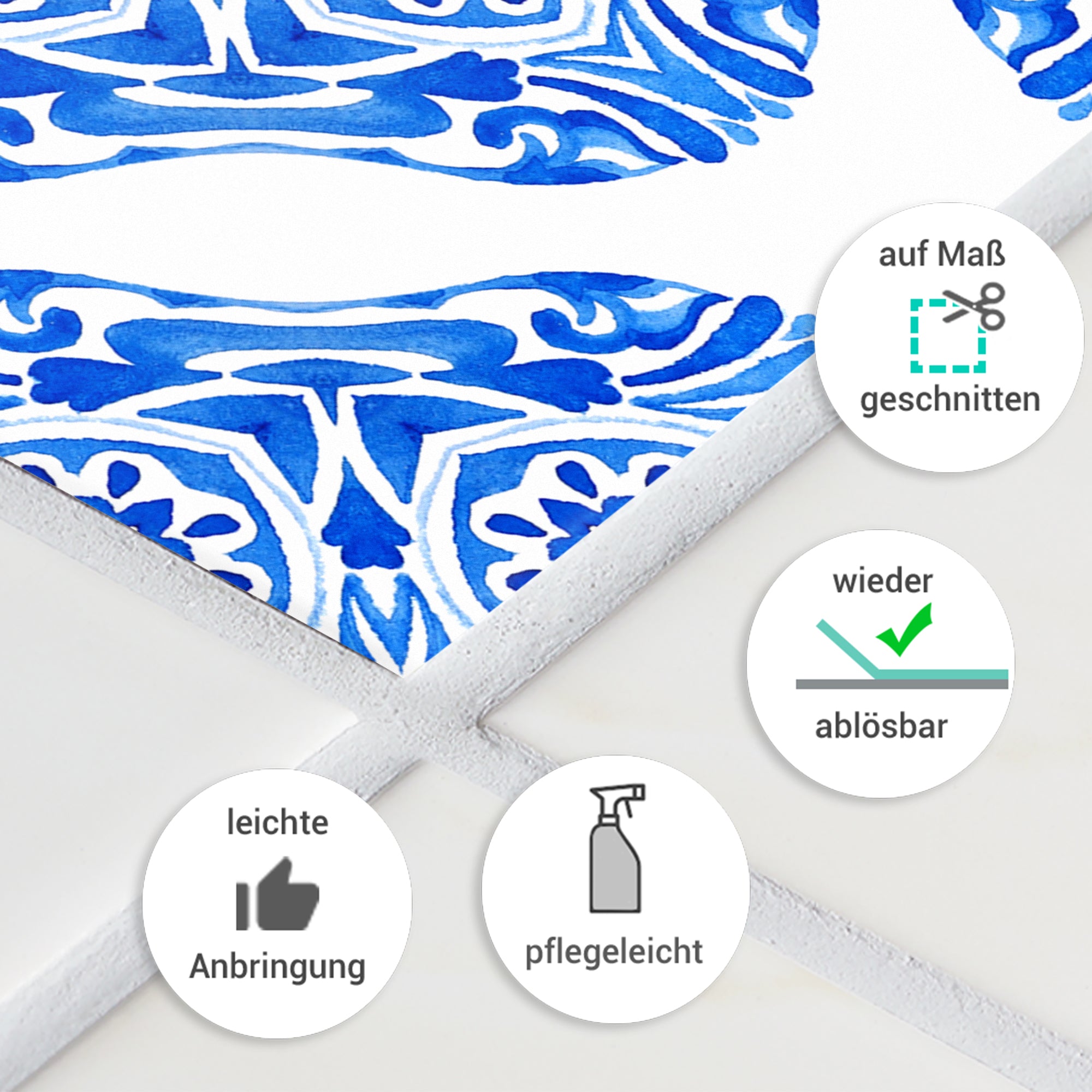 Fliesenaufkleber mit blauem Muster 30 Stück