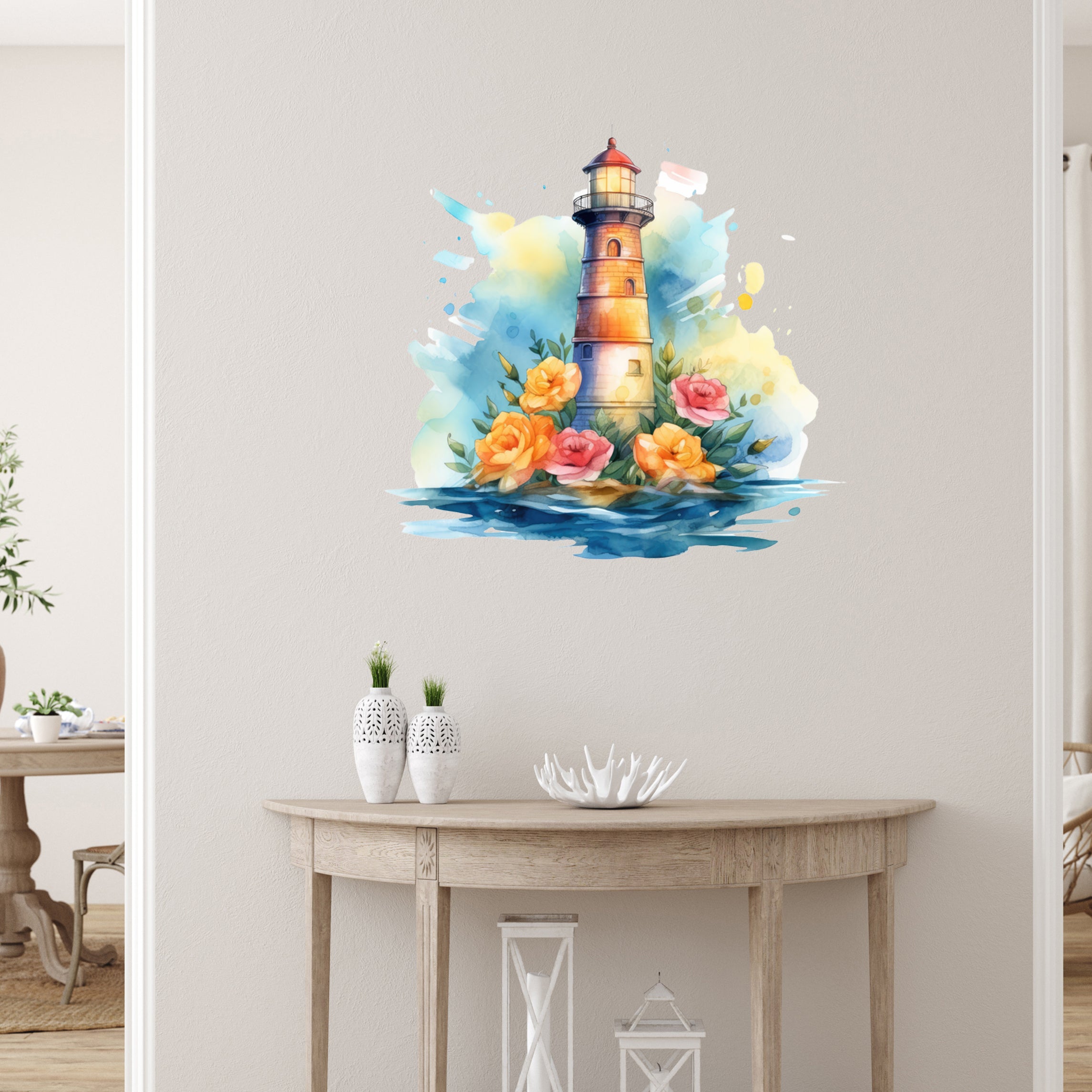 Wandtattoo Leuchtturm mit Blumen