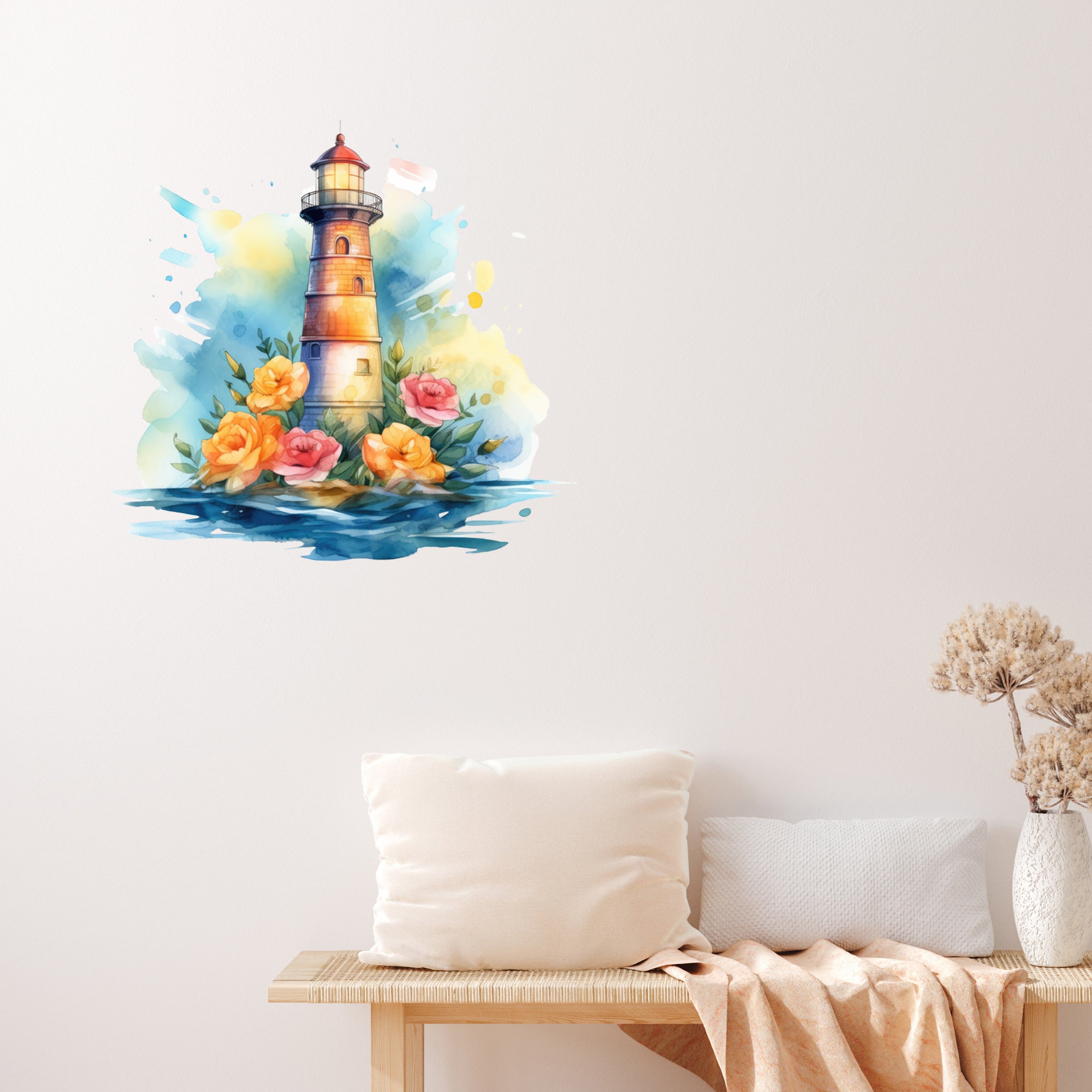 Wandtattoo Leuchtturm mit Blumen