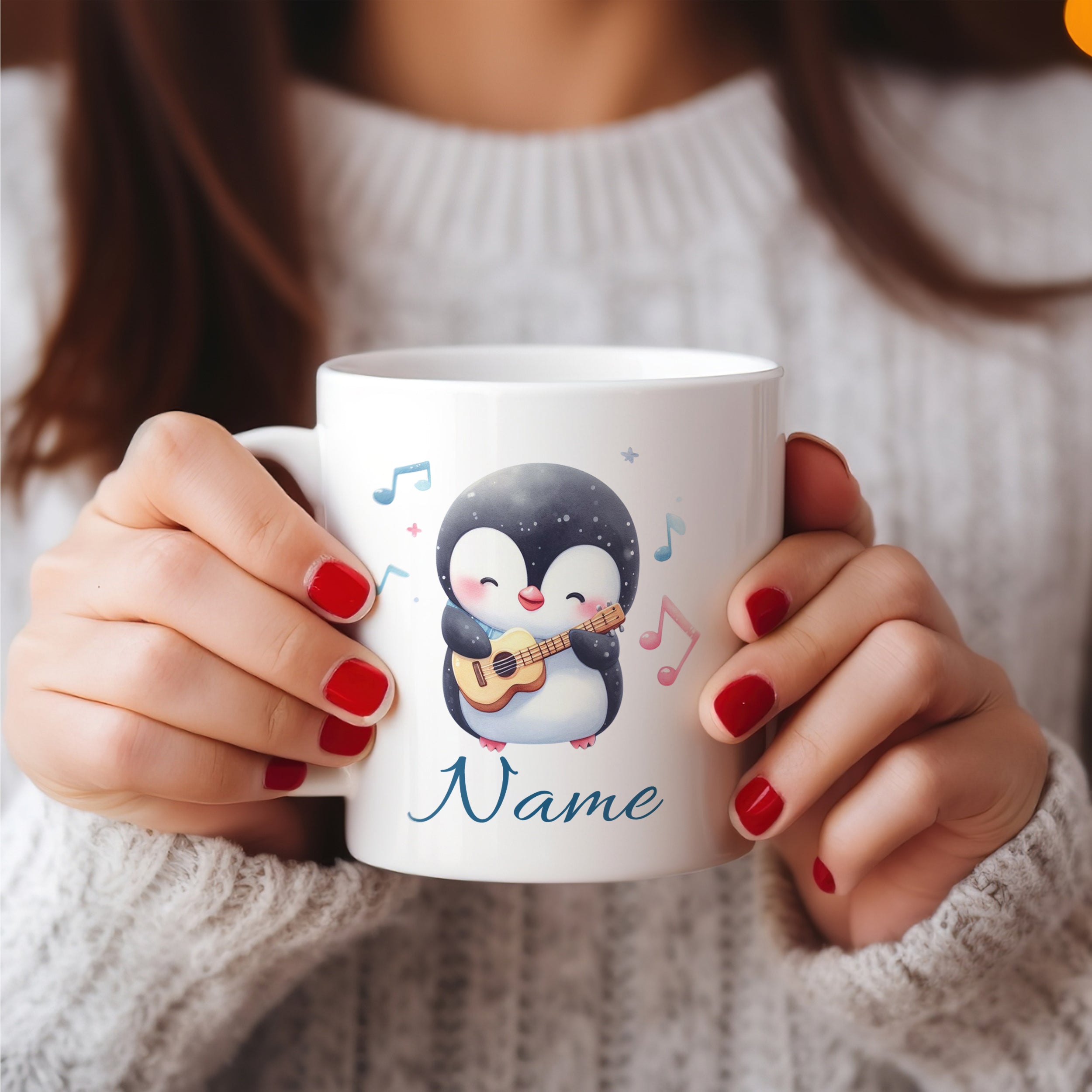 Tasse Pinguin mit Gitarre