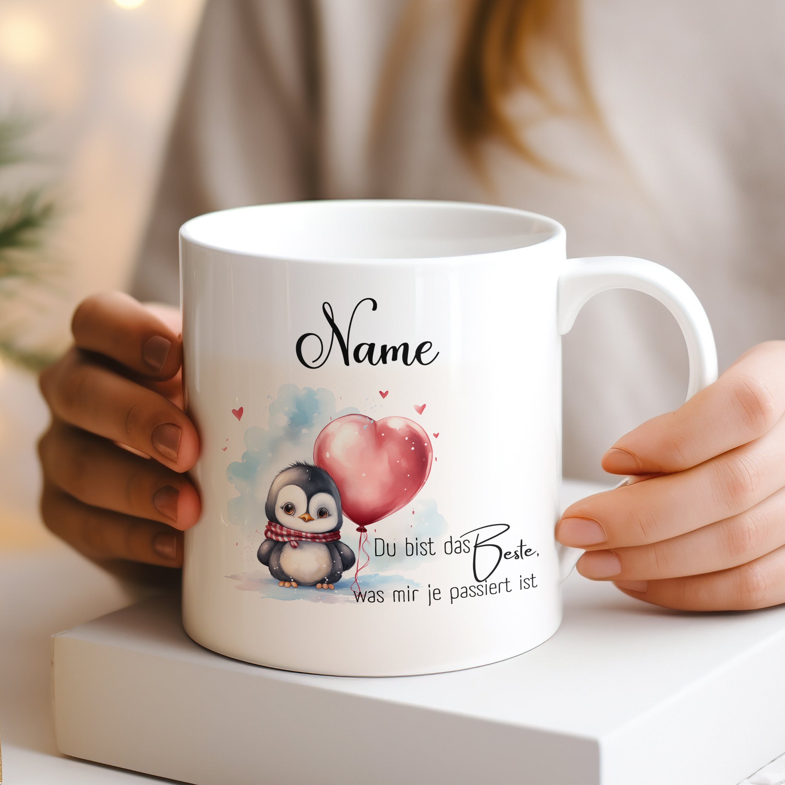 Tasse mit Pinguin und Herz - Für besondere Momente