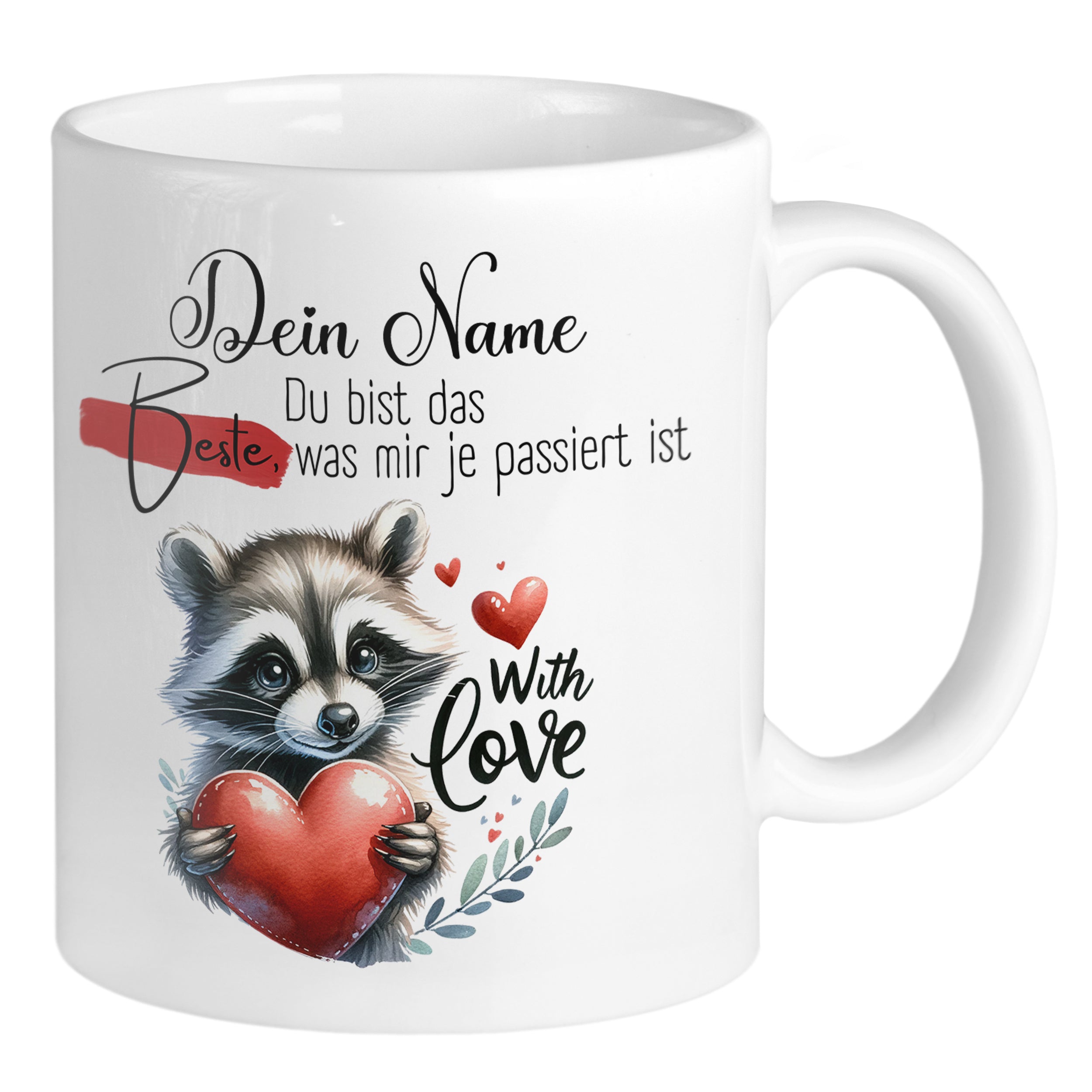 Tasse mit Waschbär - Ein Zeichen der Liebe