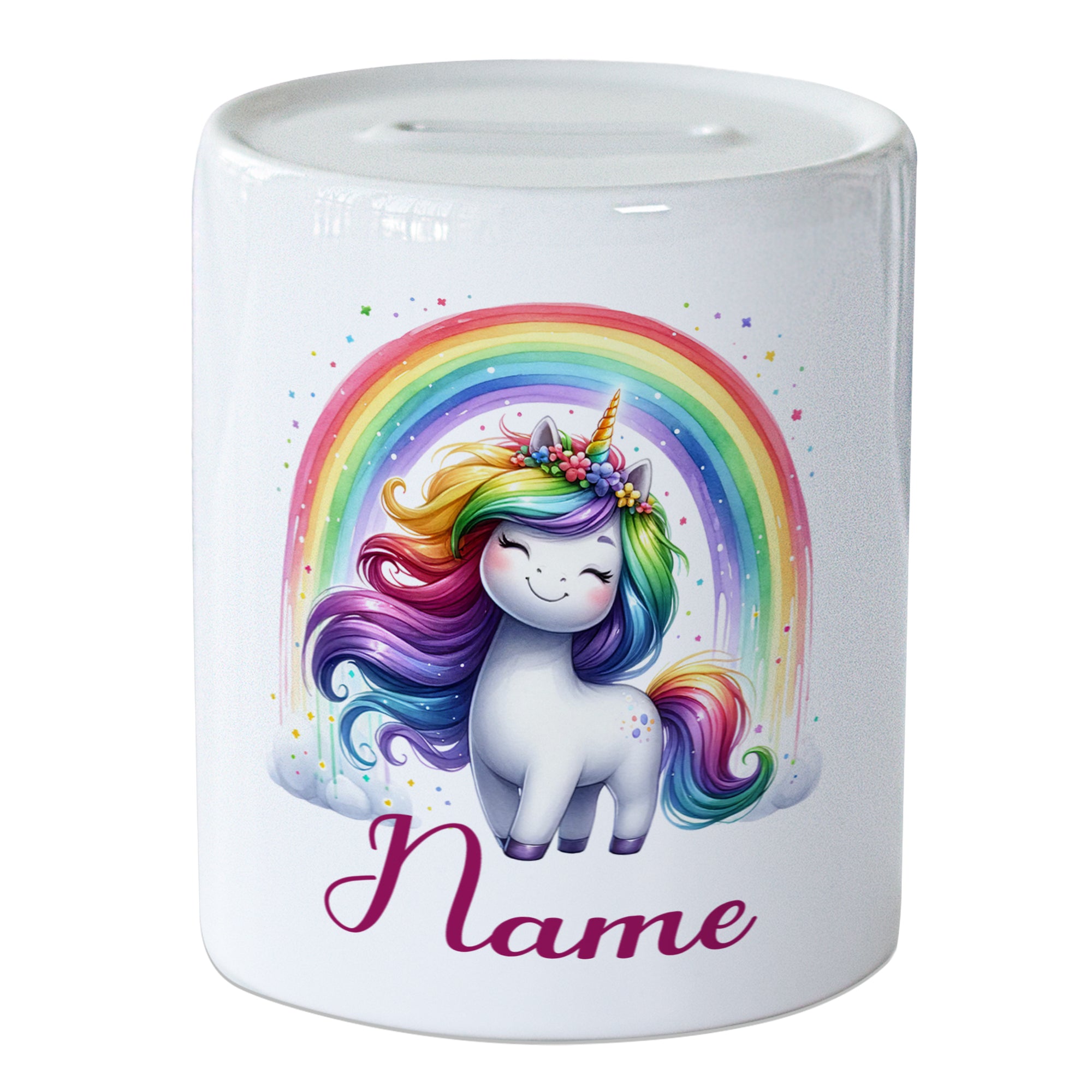 Spardose Einhorn mit Regenbogen