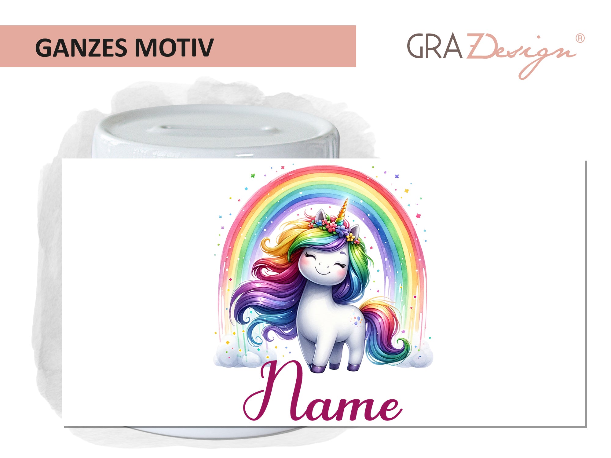 Spardose Einhorn mit Regenbogen