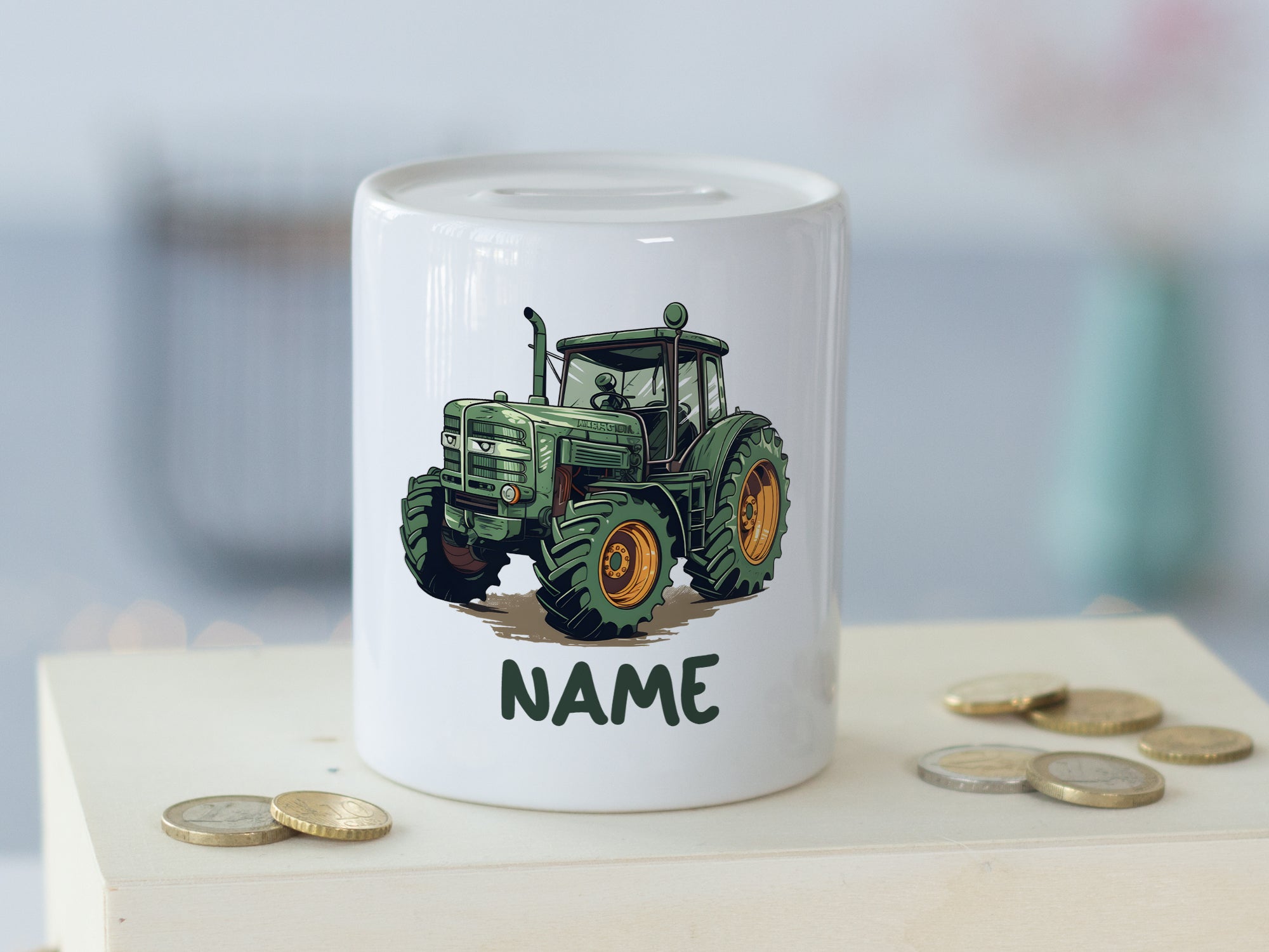 Spardose Traktor mit Namen