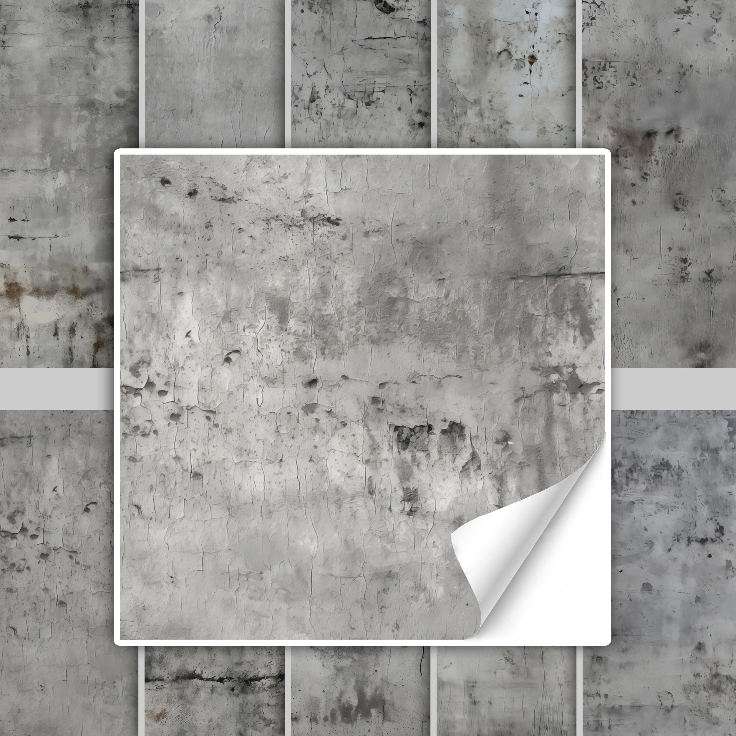 Graue Wandtextur mit Rissen und Abblätterungen.