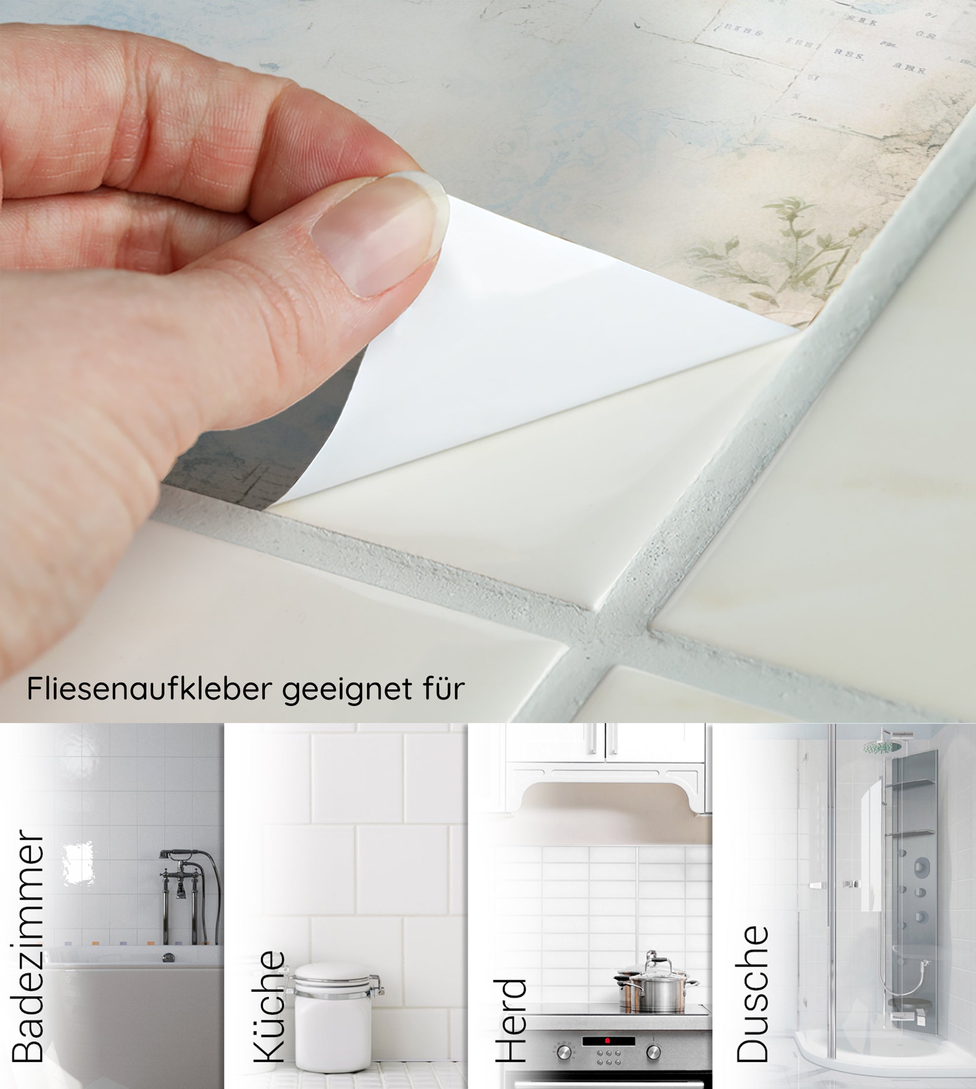 Fliesenaufkleber für Badezimmer, Küche, Herd und Dusche.