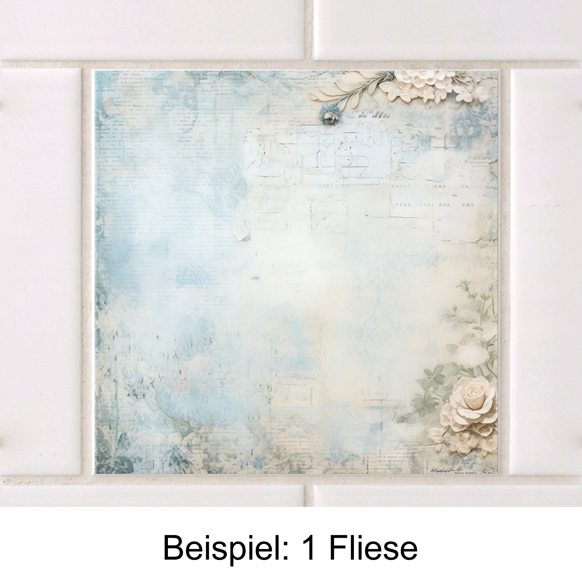 Dekorative Fliese in sanften Blau- und Cremetönen mit Blumenmotiven.