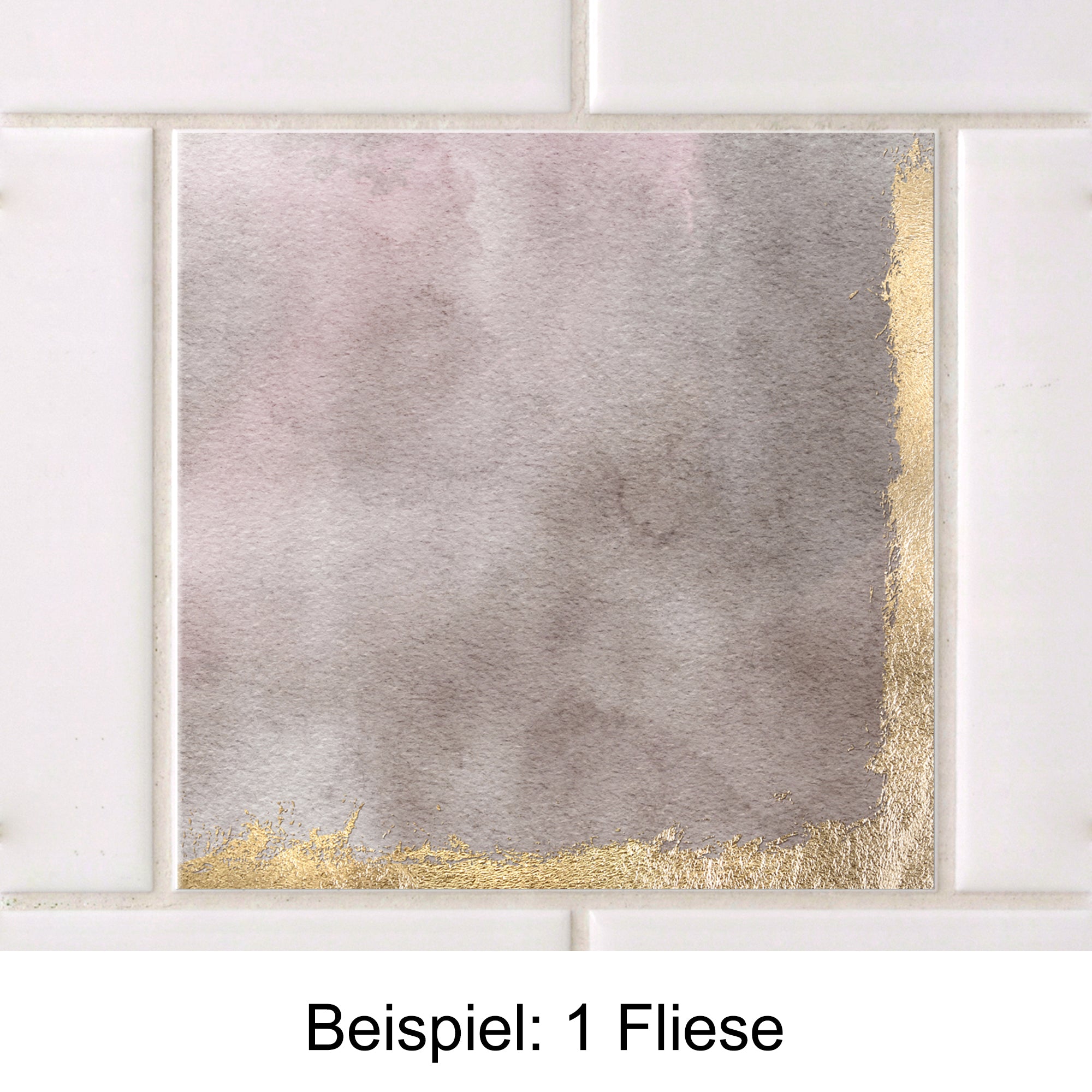 Fliese in Rosa mit goldenen Akzenten und mattem Finish.