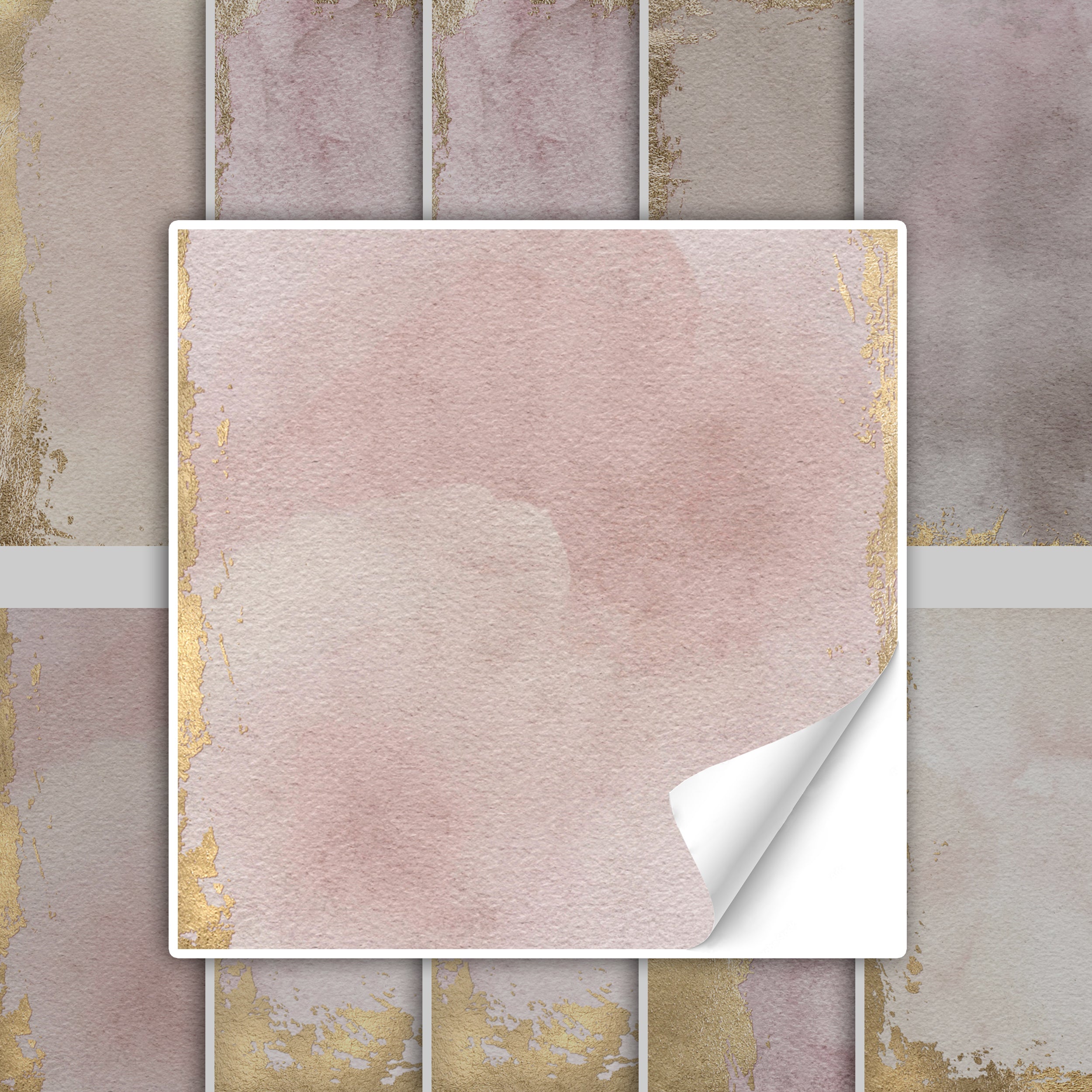 Rosa Aquarellpapier mit goldenen Akzenten und abgerundeten Ecken.