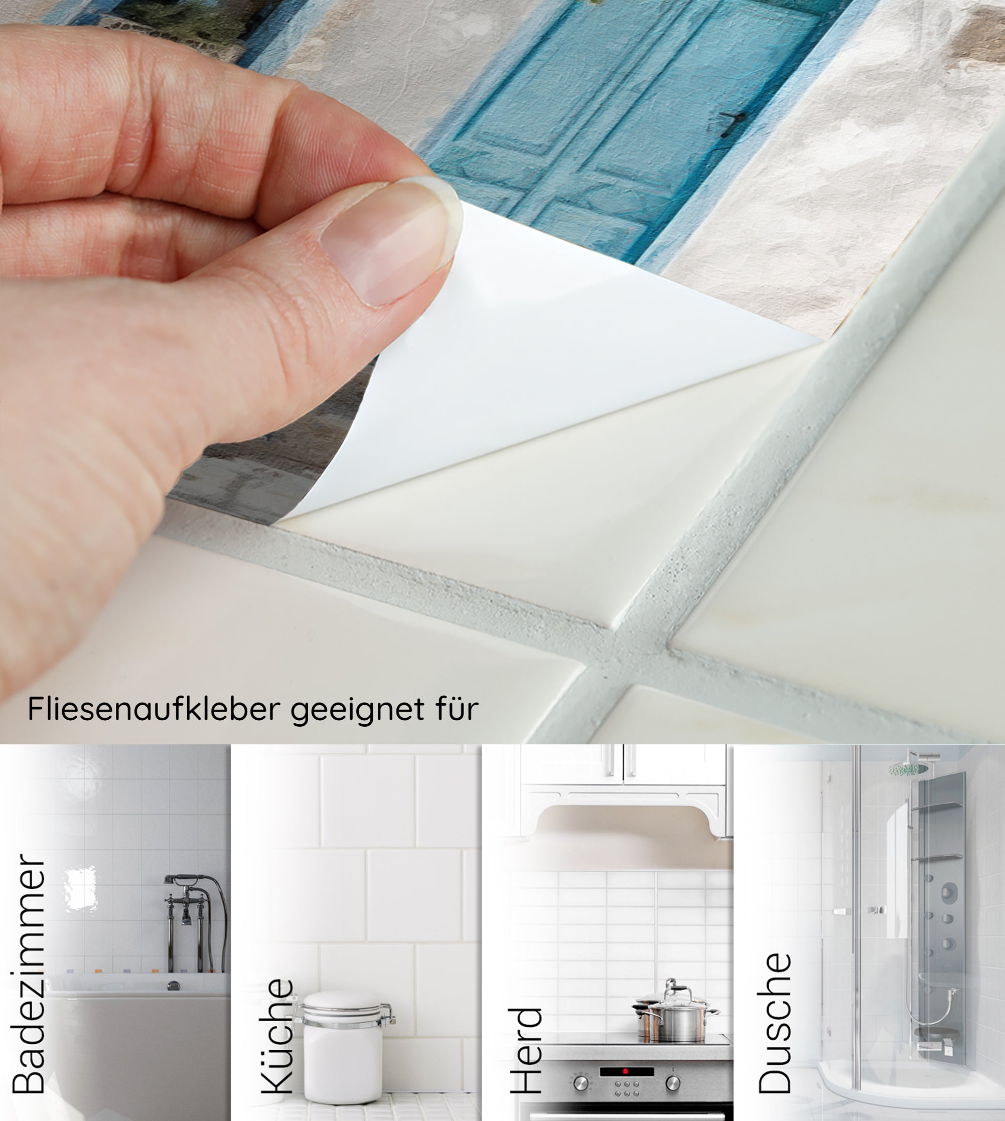 Fliesenaufkleber in Blau für Badezimmer, Küche und Dusche.
