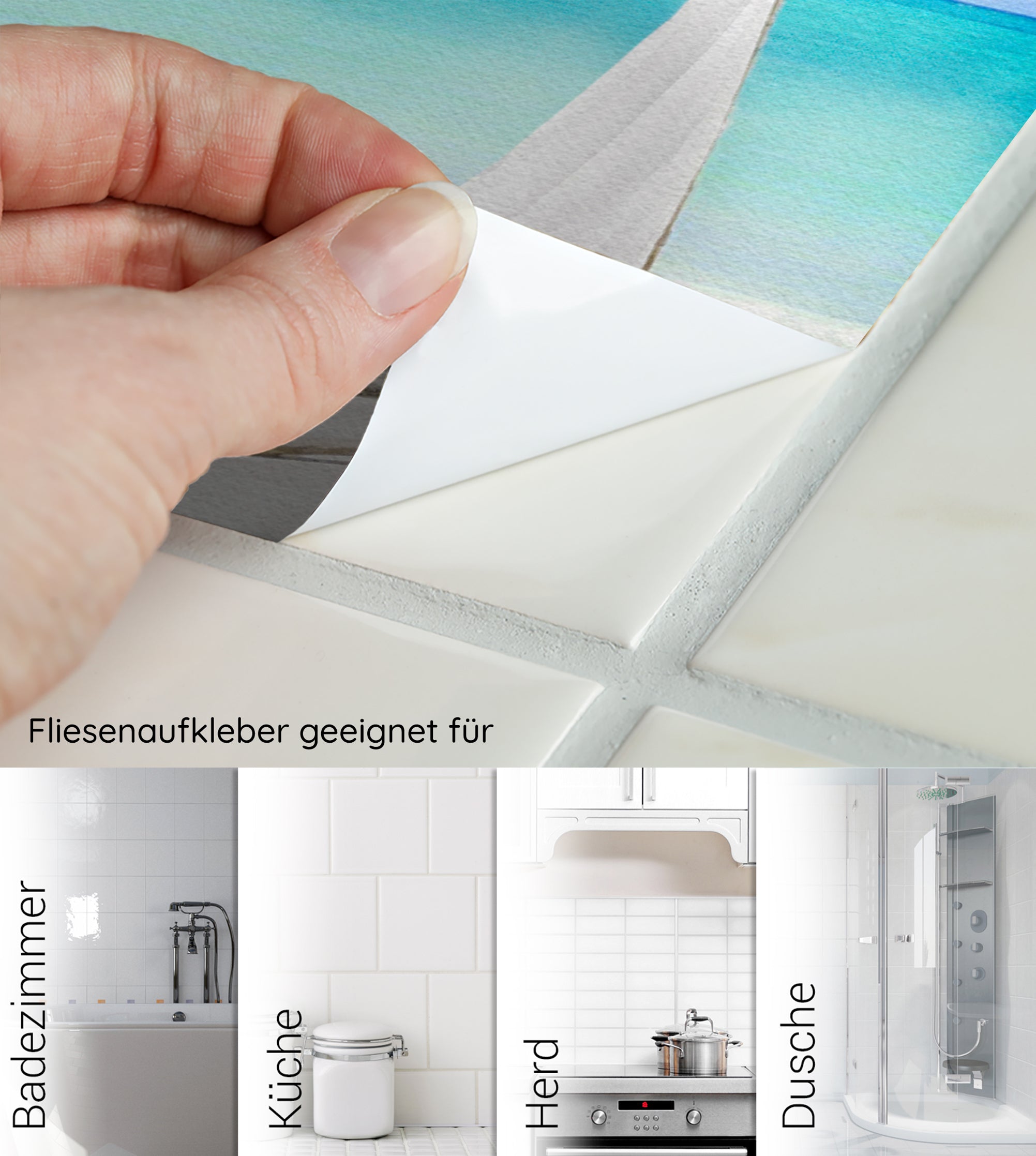Fliesenaufkleber in Weiß, geeignet für Badezimmer und Küche.