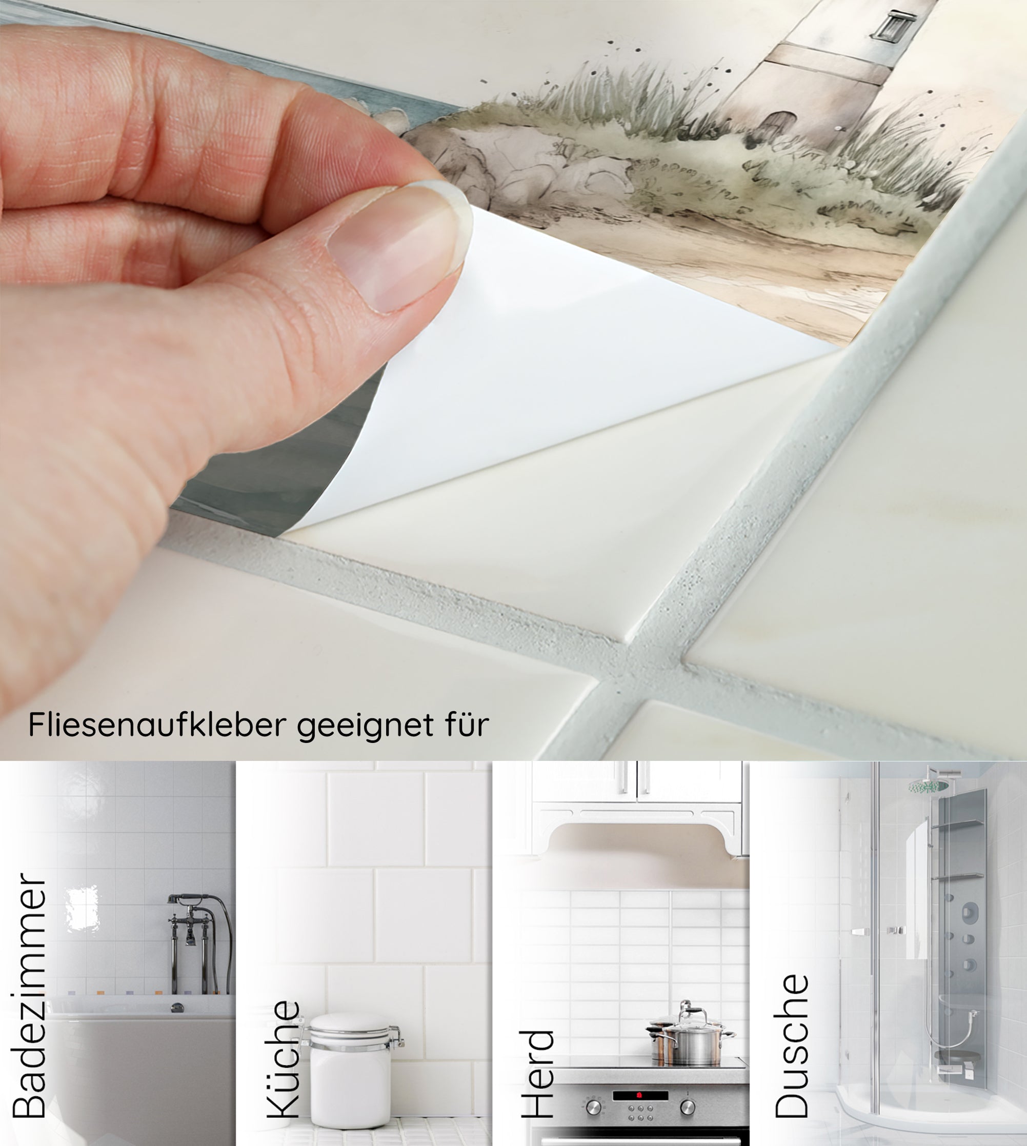 Fliesenaufkleber mit Landschaftsmotiv, geeignet für Badezimmer und Küche.