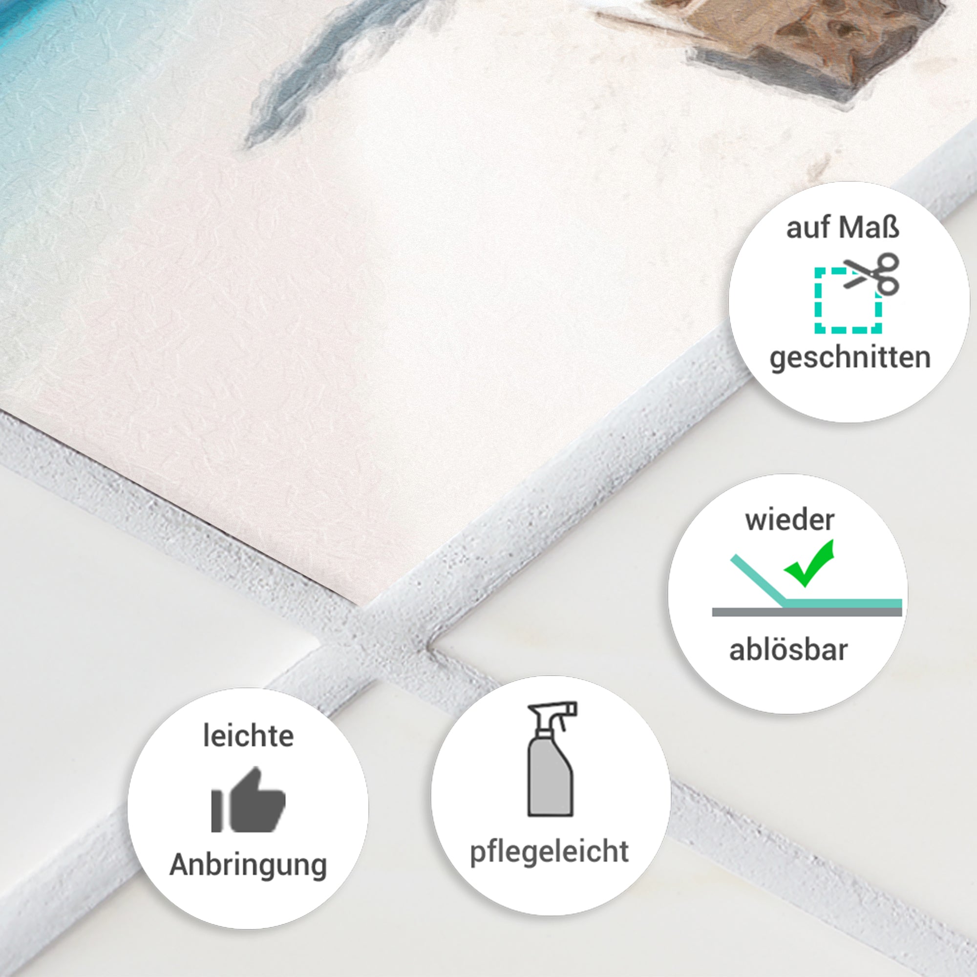 Wieder ablösbare, pflegeleichte Wandtapete in Weiß.