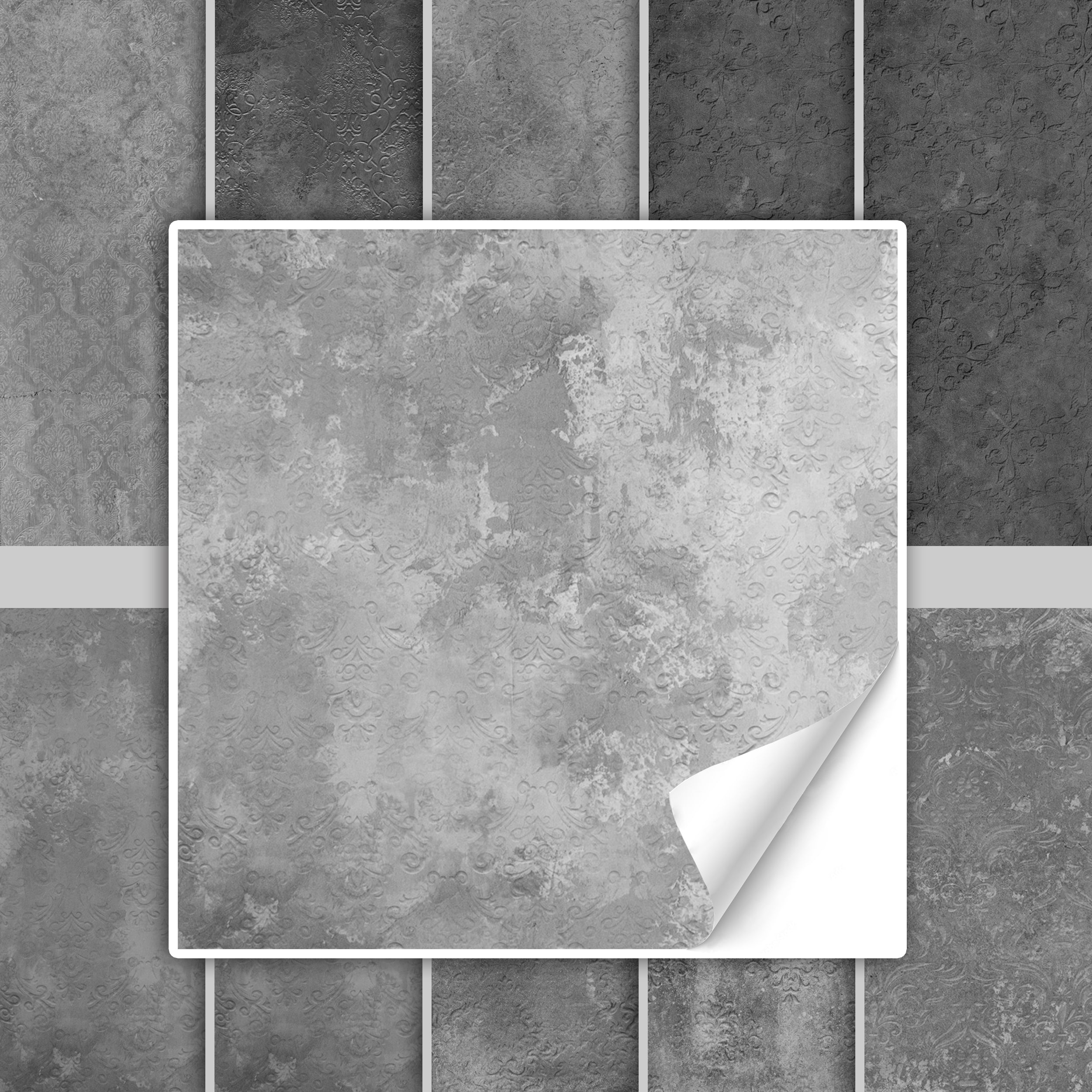 Graue Tapete mit strukturiertem Muster und glänzender Oberfläche.