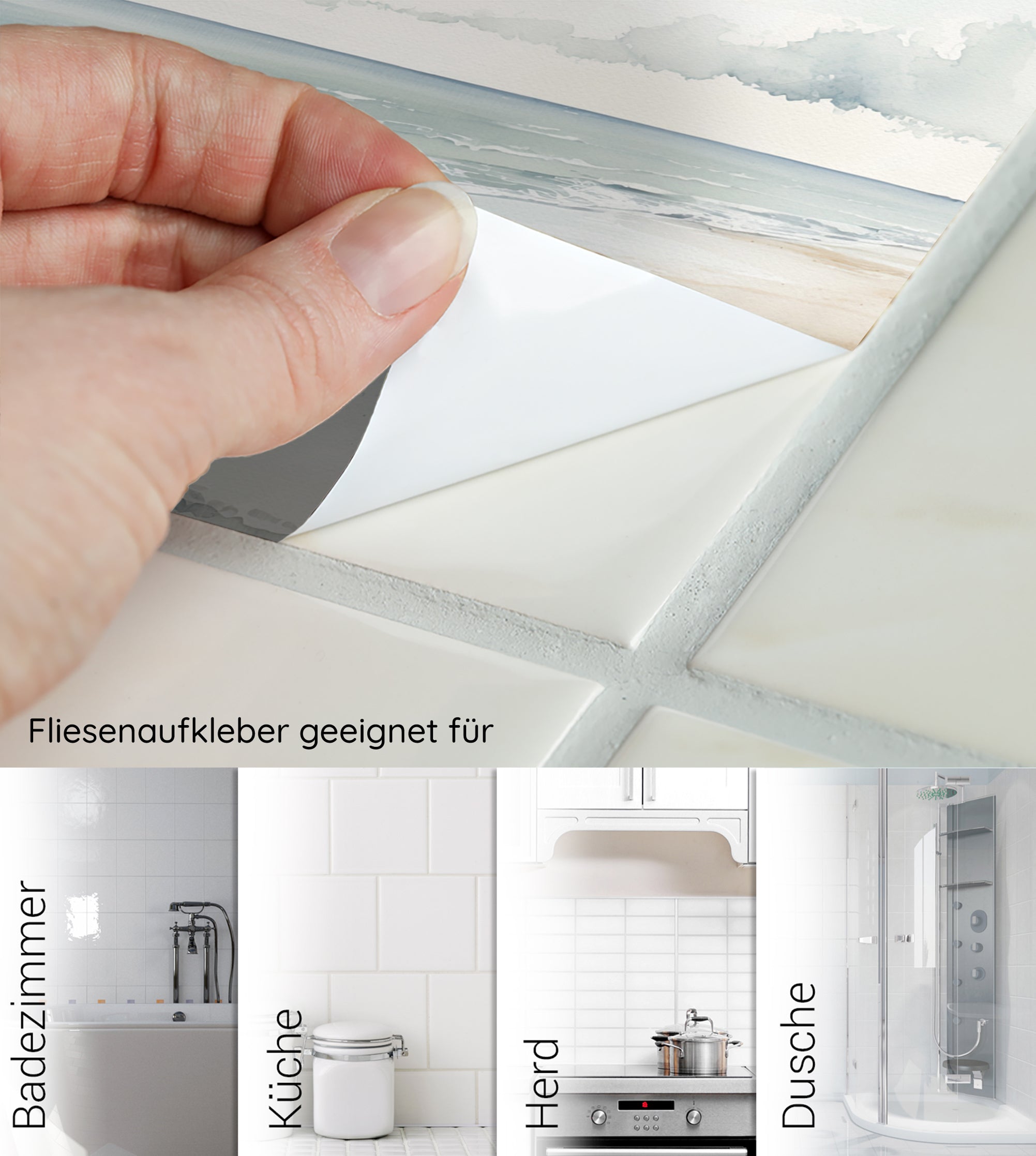 Fliesenaufkleber mit Strandmotiv für Badezimmer und Küche.