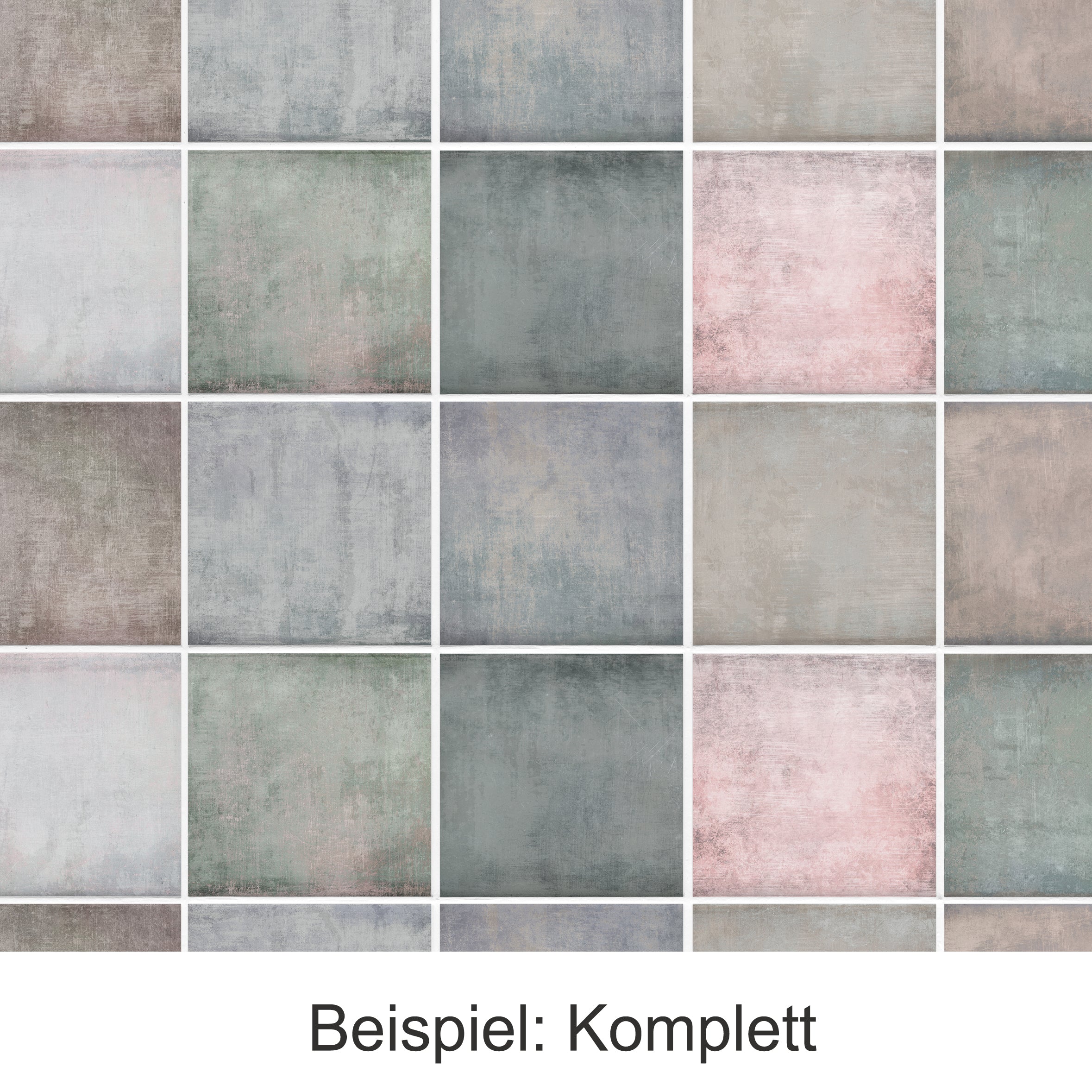 Farbige Wandpaneele in Pastelltönen, verschiedene Texturen.