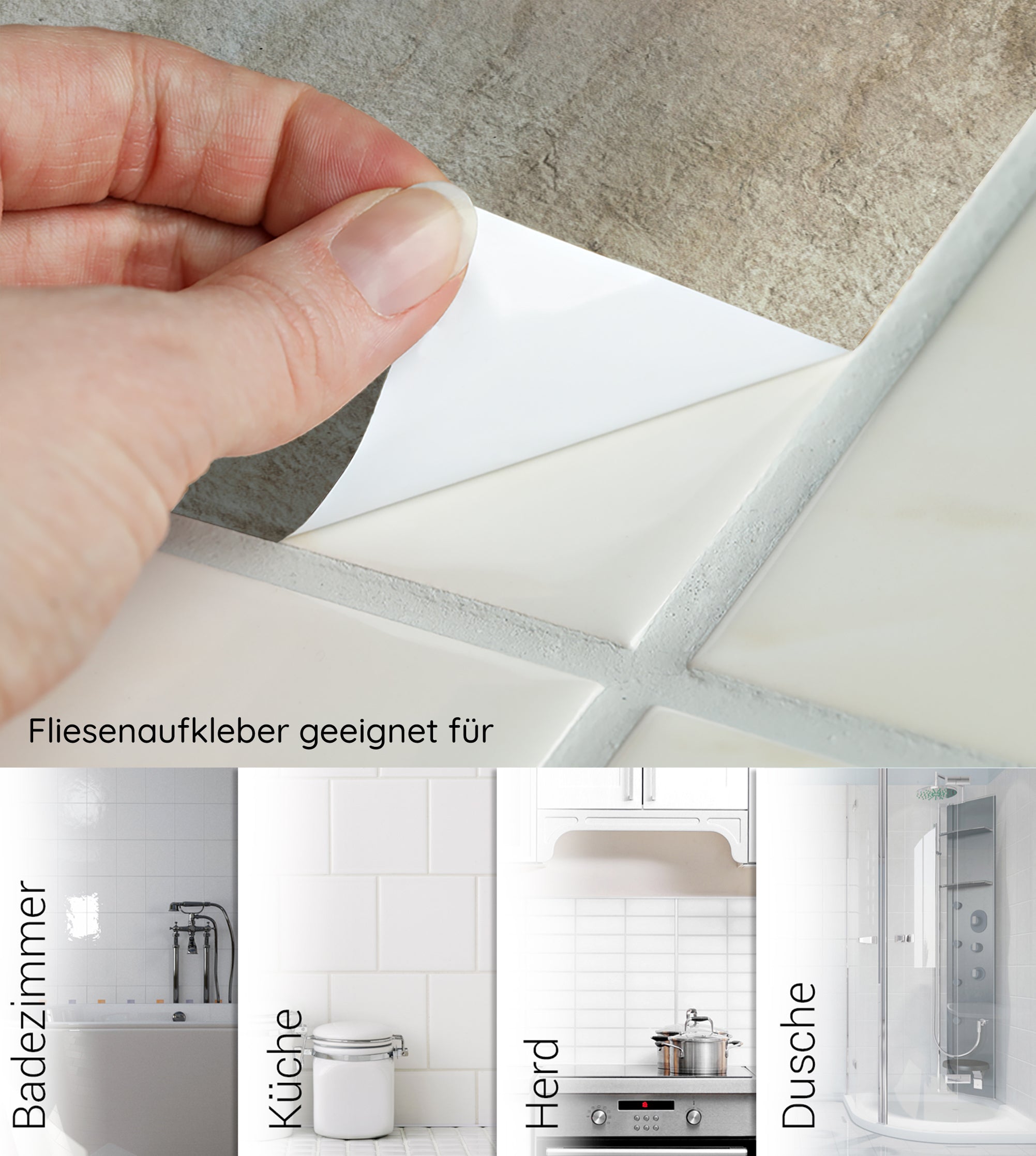 Fliesenaufkleber in Weiß für Badezimmer, Küche, Herd, Dusche.