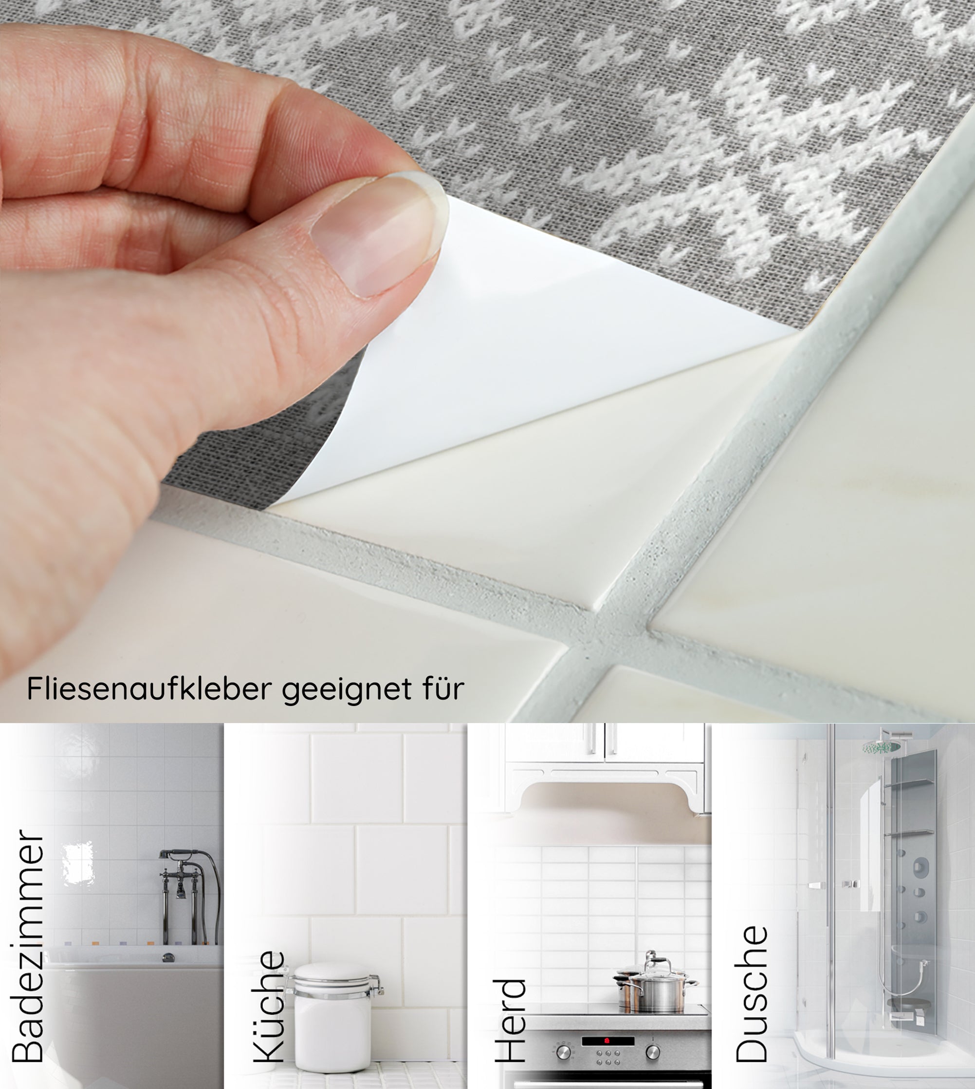 Fliesenaufkleber in Grau mit Muster für Badezimmer und Küche.