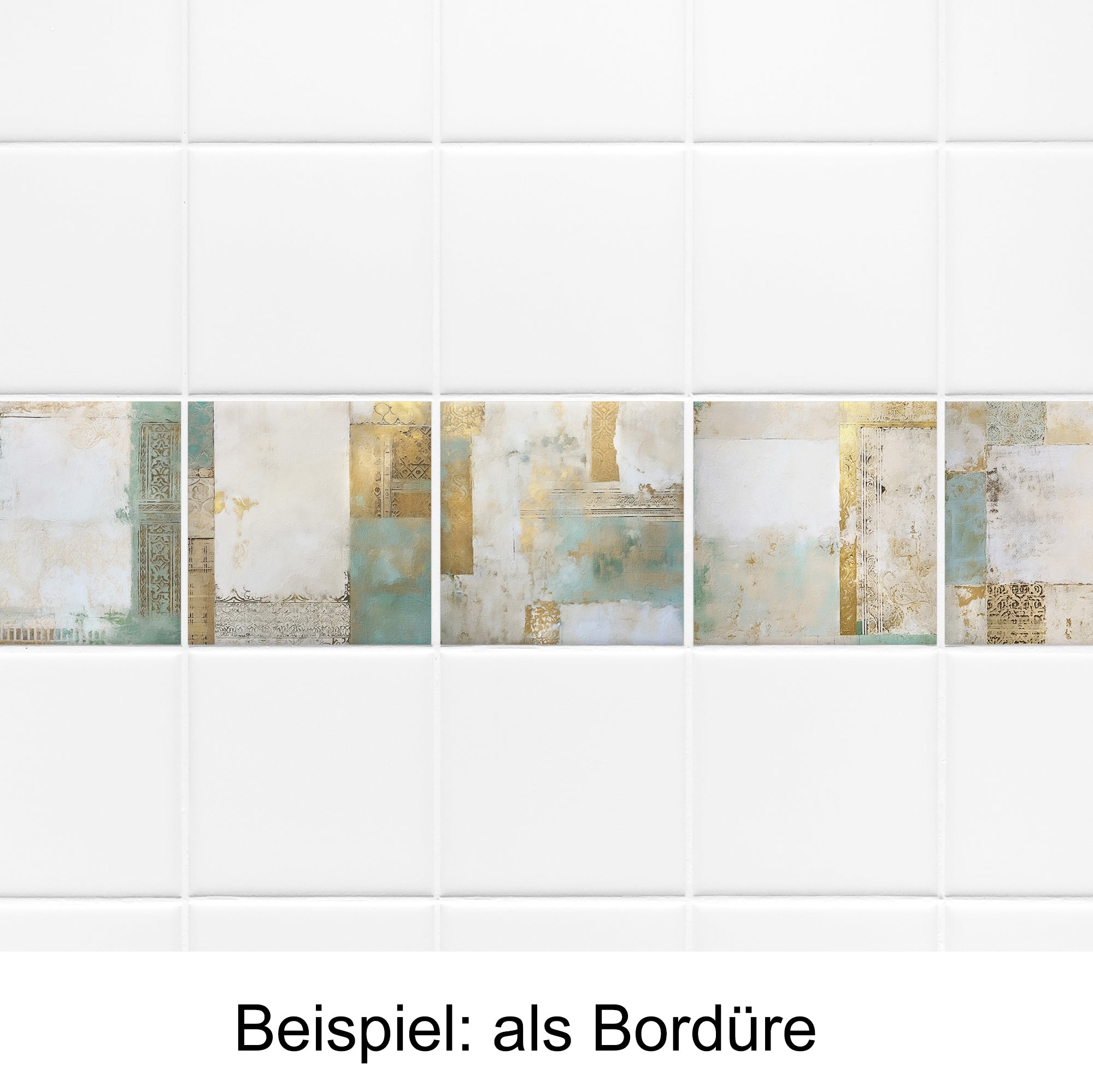 Bordüre mit goldenen und mintgrünen geometrischen Mustern.