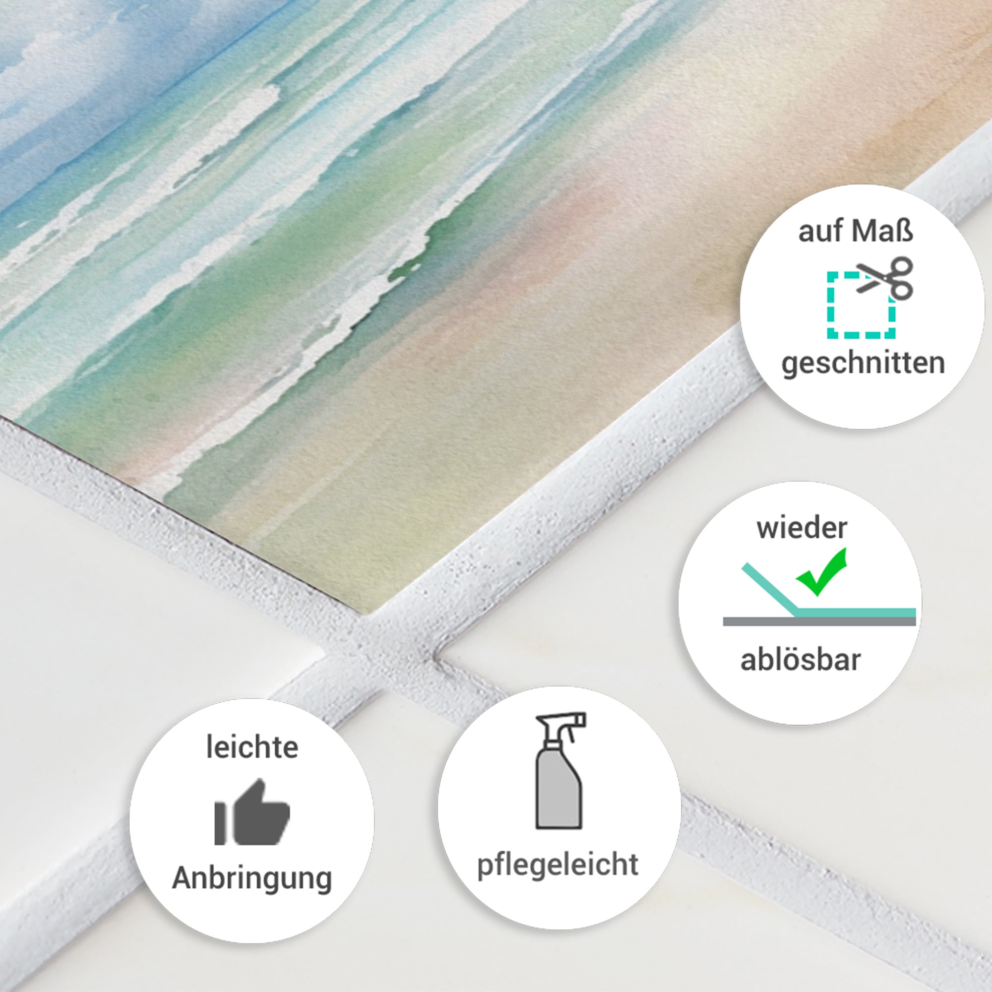 Wasserfarbendesign in sanften Blau- und Grüntönen, wiederablösbar.