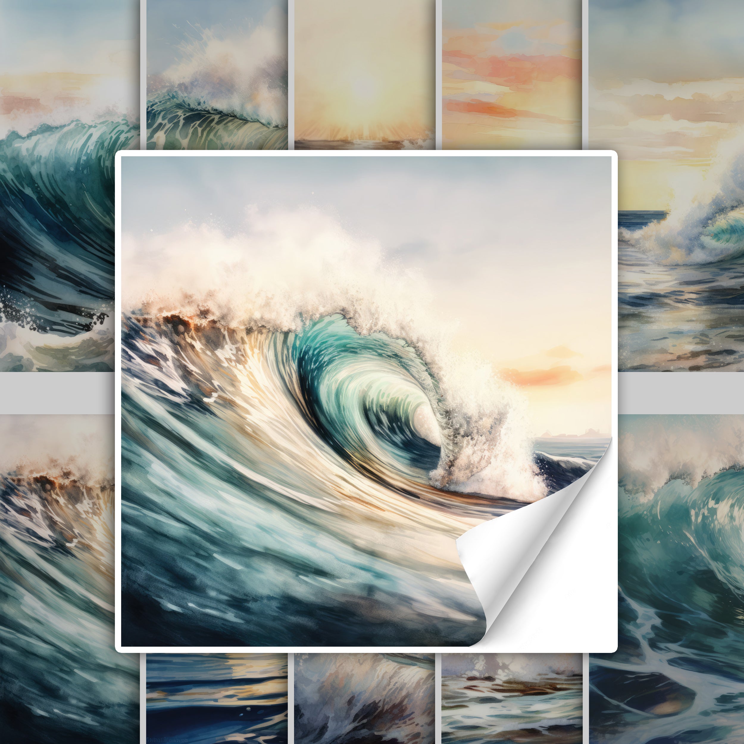 Dynamische Welle in Blau- und Grüntönen mit Schaumkrone.