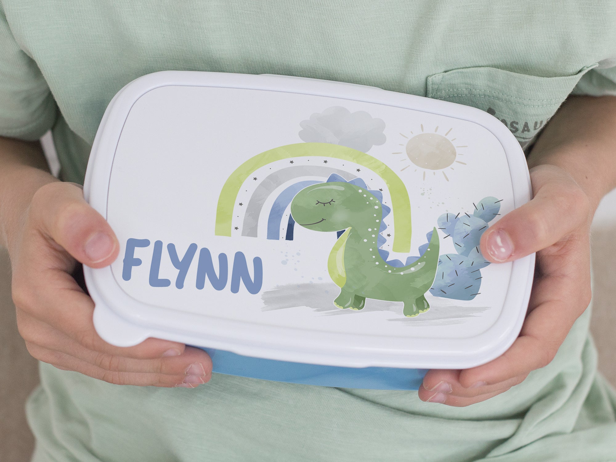 Brotdose blau mit Dinosaurier