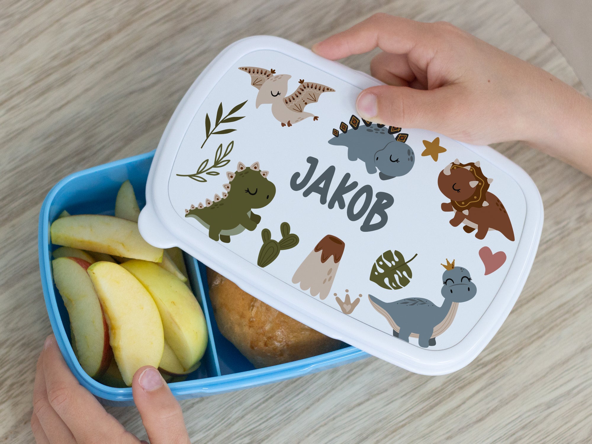 Brotdose blau mit Dinosaurier-Motiv