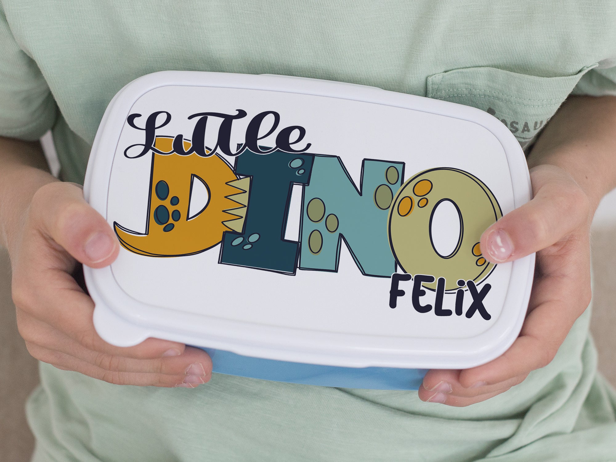 Brotdose Blau mit Dino-Motiv