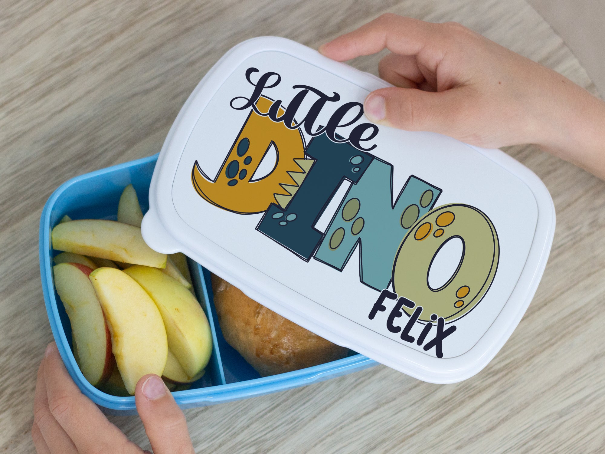 Brotdose Blau mit Dino-Motiv