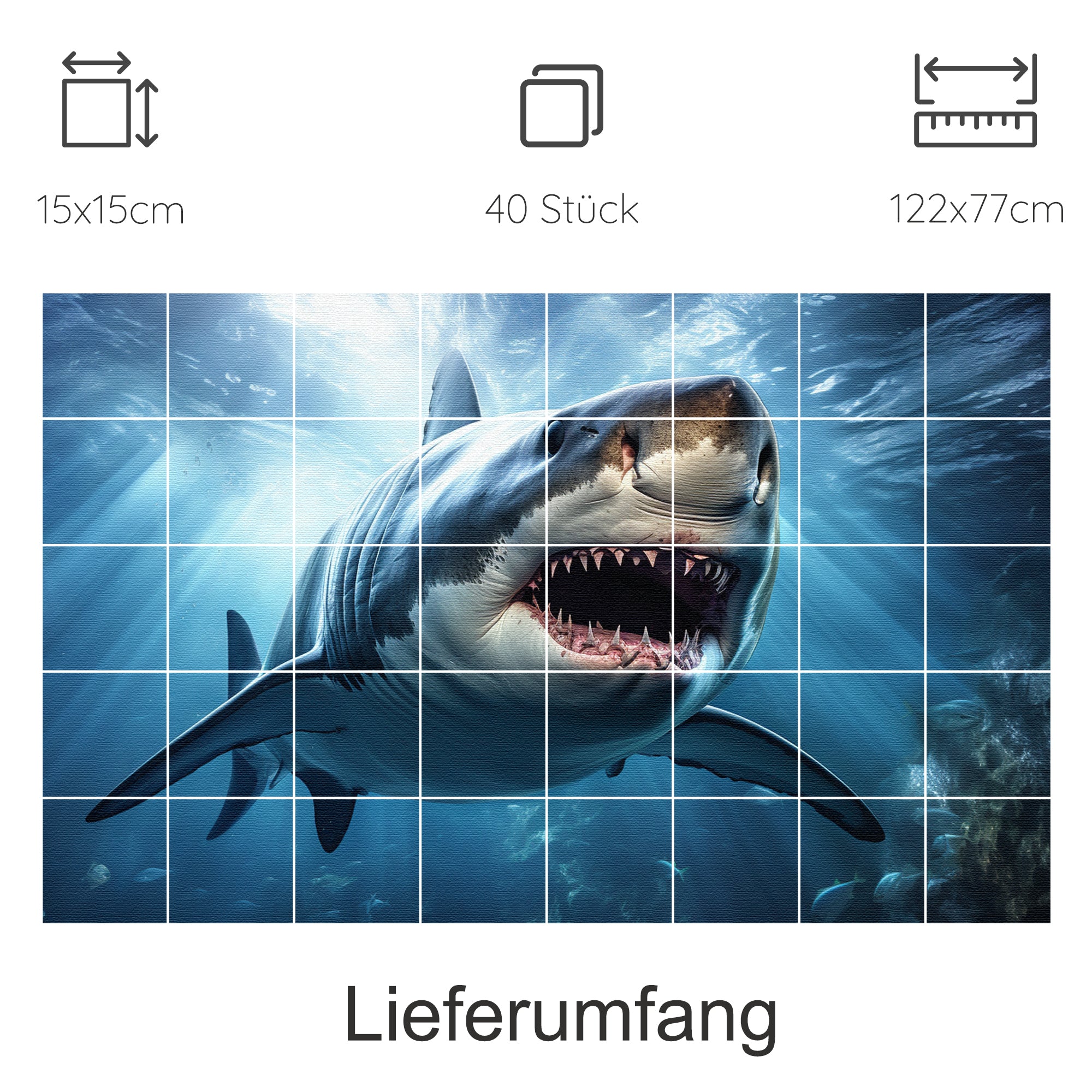 Großer Hai unter Wasser, lebendige Farben, 40 Teile.